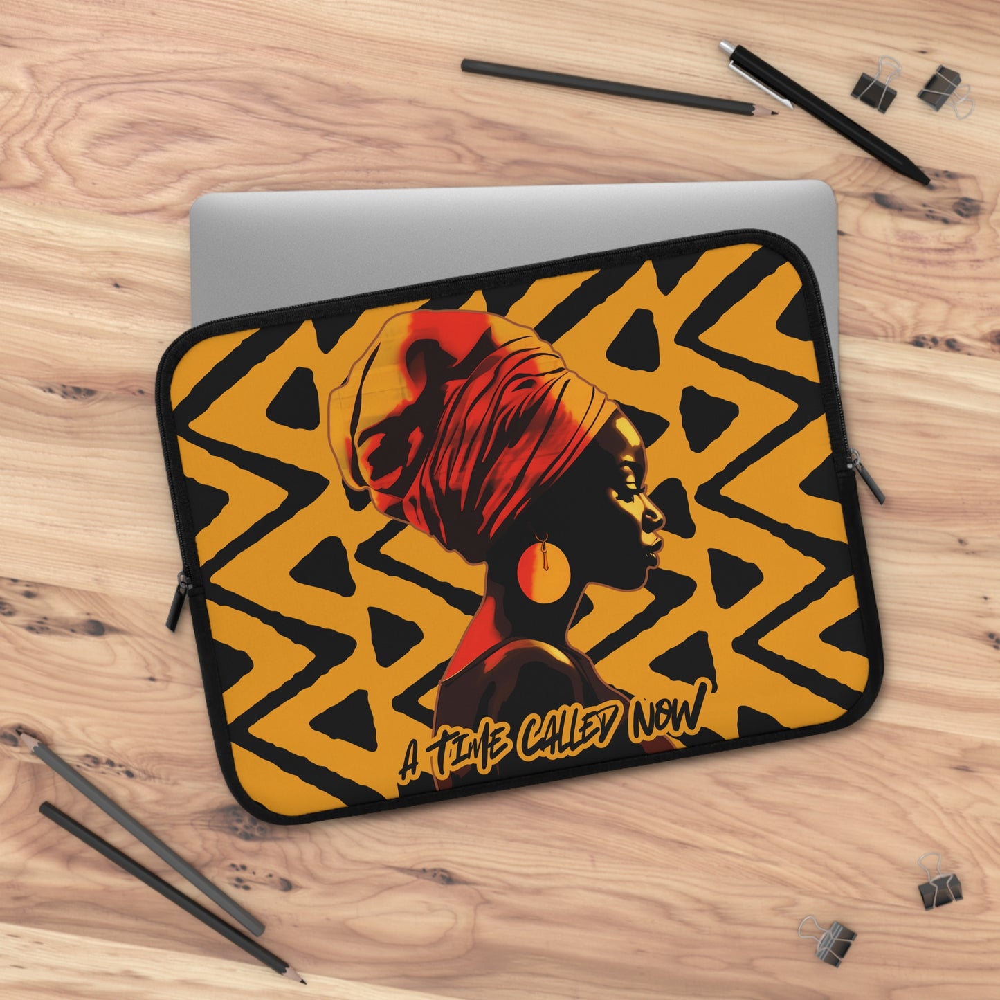 A Time Called Now Laptop Sleeve – Tribal Design | Afrocentric Faith-Based Gift + Digital Poem | CWSDezign