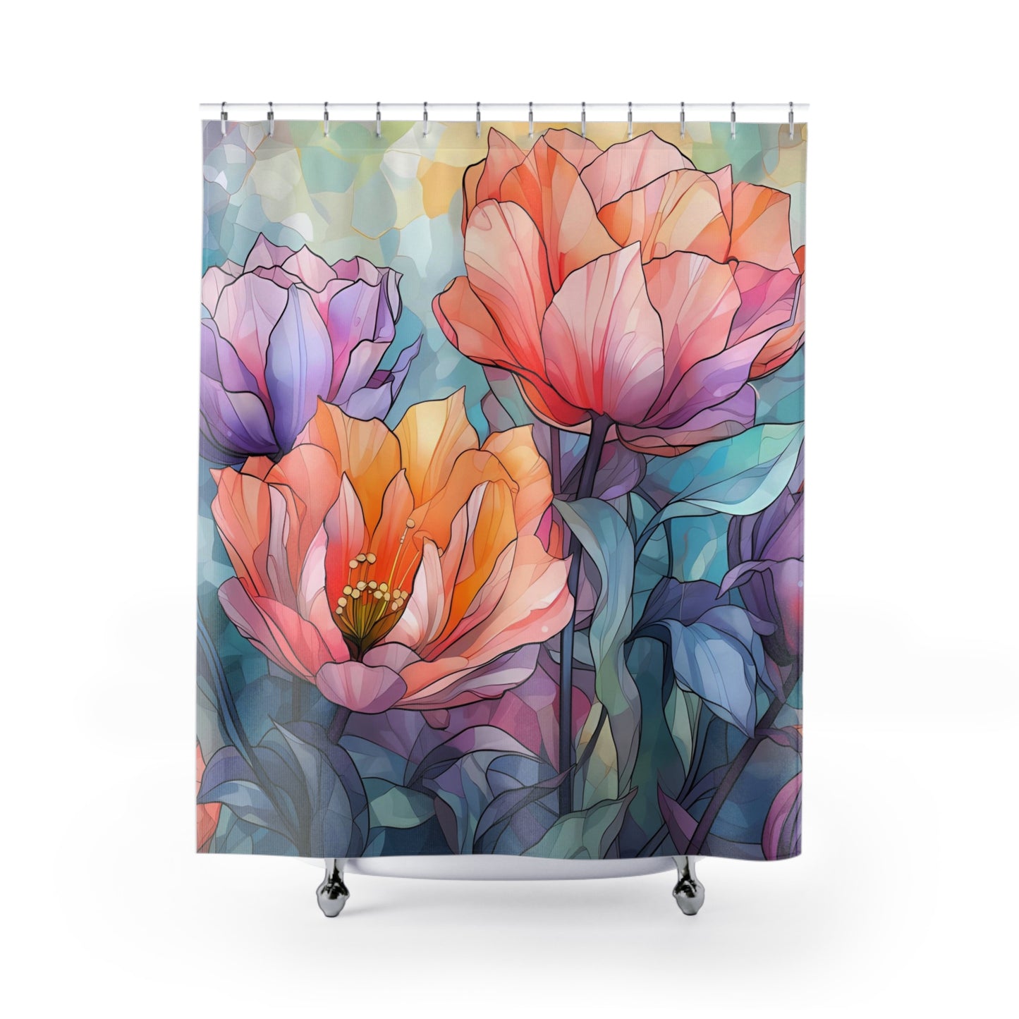 Vivid Botanical Watercolor Shower Curtain