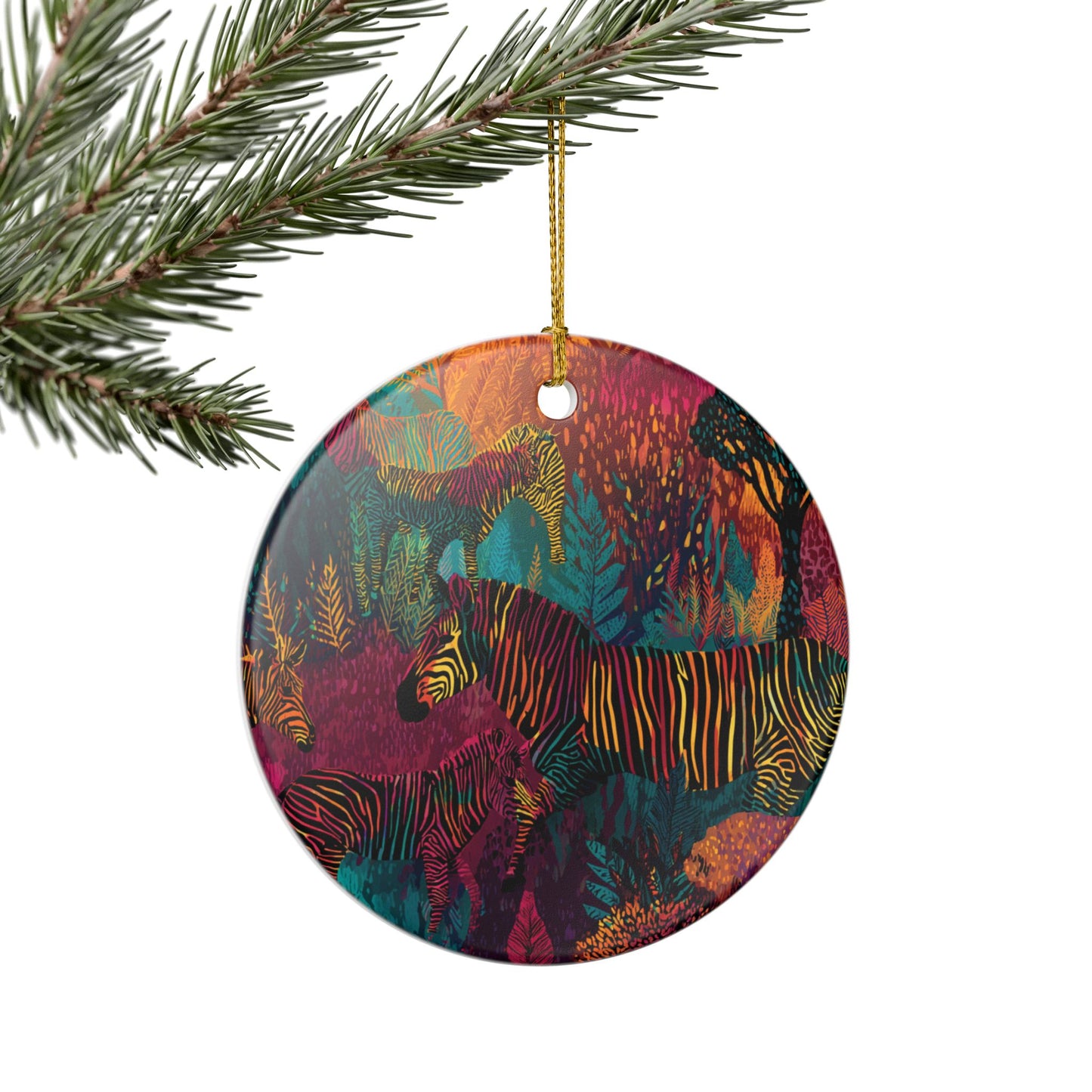 Stripes of the Savannah Ornament – Afrocentric Zebra Art in Vibrant Earth Tones