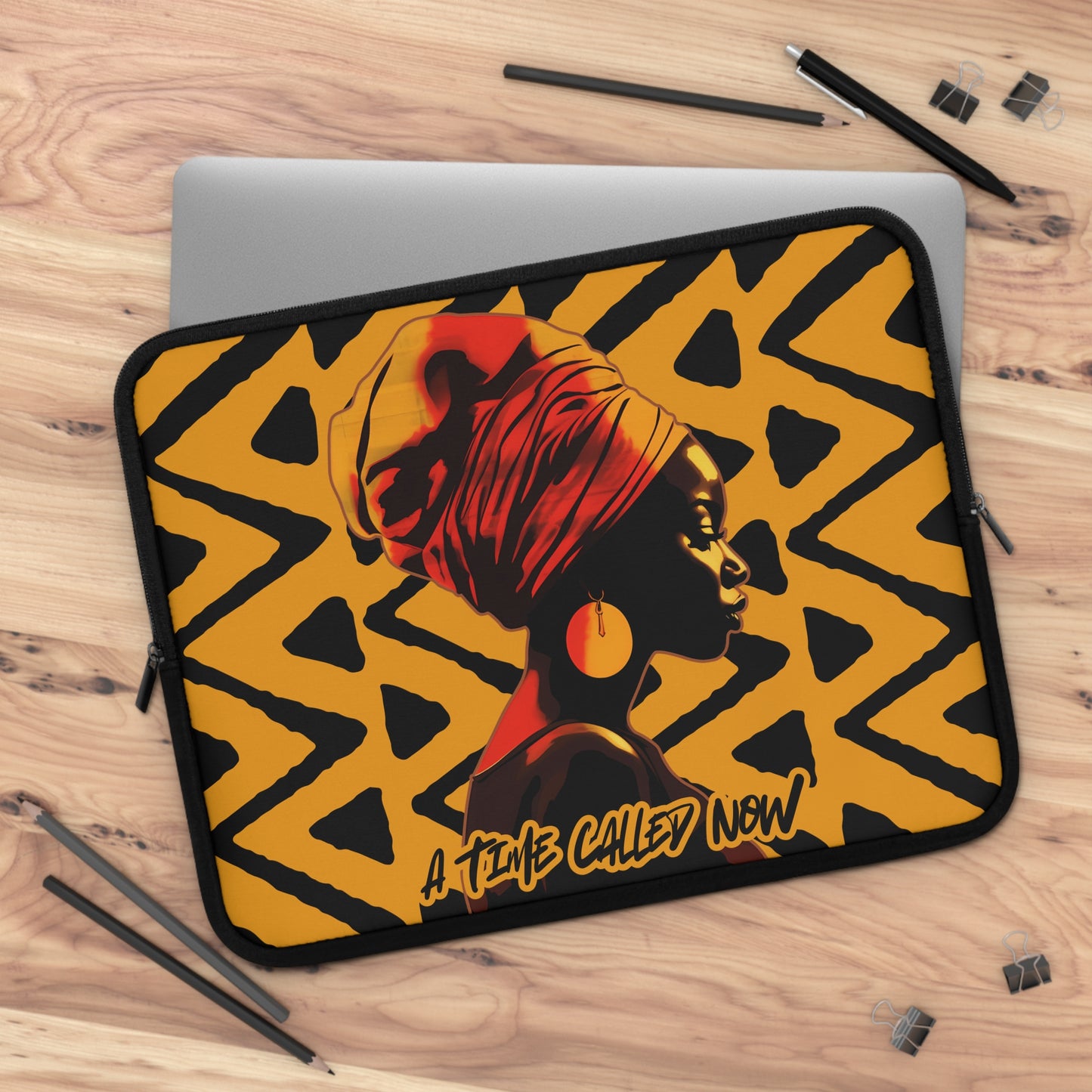 A Time Called Now Laptop Sleeve – Tribal Design | Afrocentric Faith-Based Gift + Digital Poem | CWSDezign
