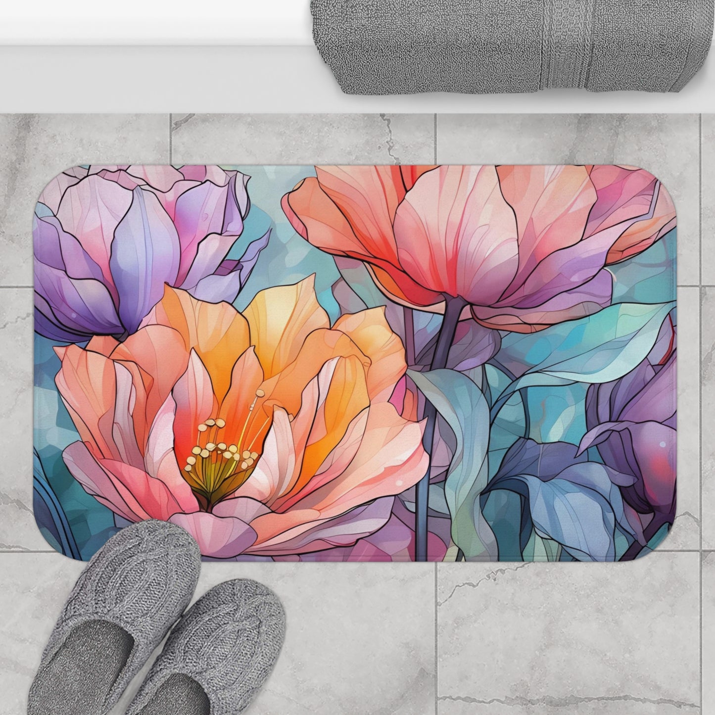 Vivid Botanical Watercolor Bath Mat