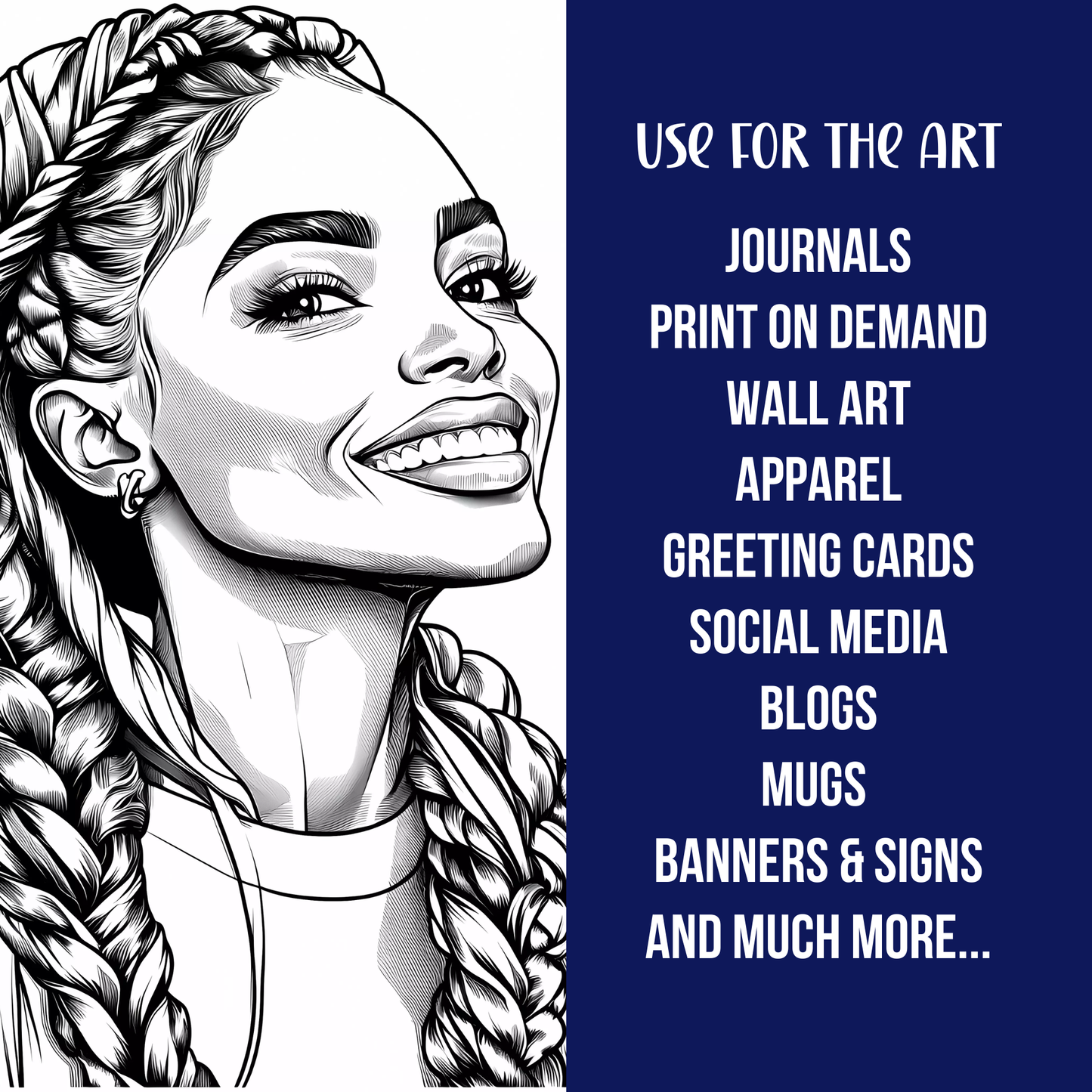 Bold Afrocentric Line Art Bundle – Black & White Portraits for Coloring & Design