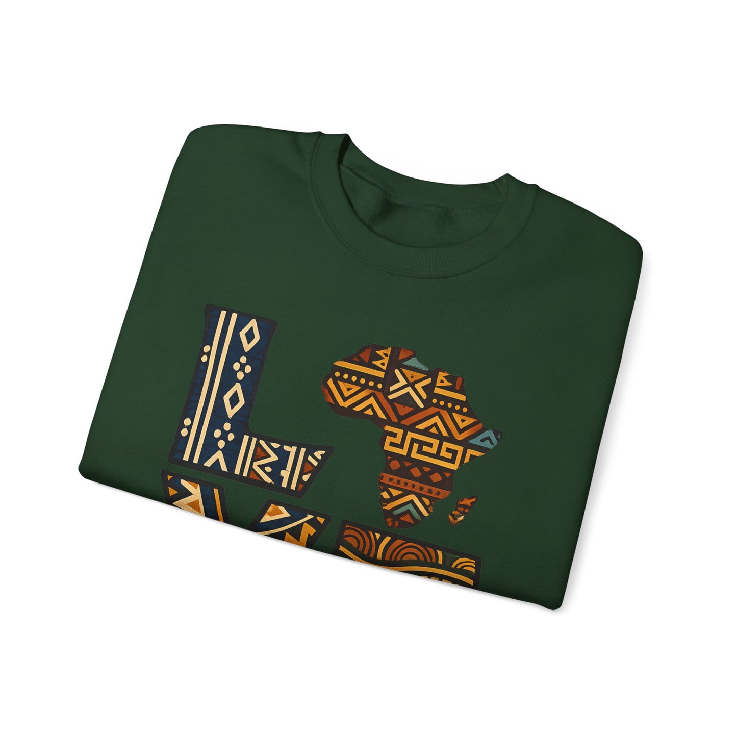 African Love Crewneck Sweatshirt — Ethnic Pattern "LOVE" Design