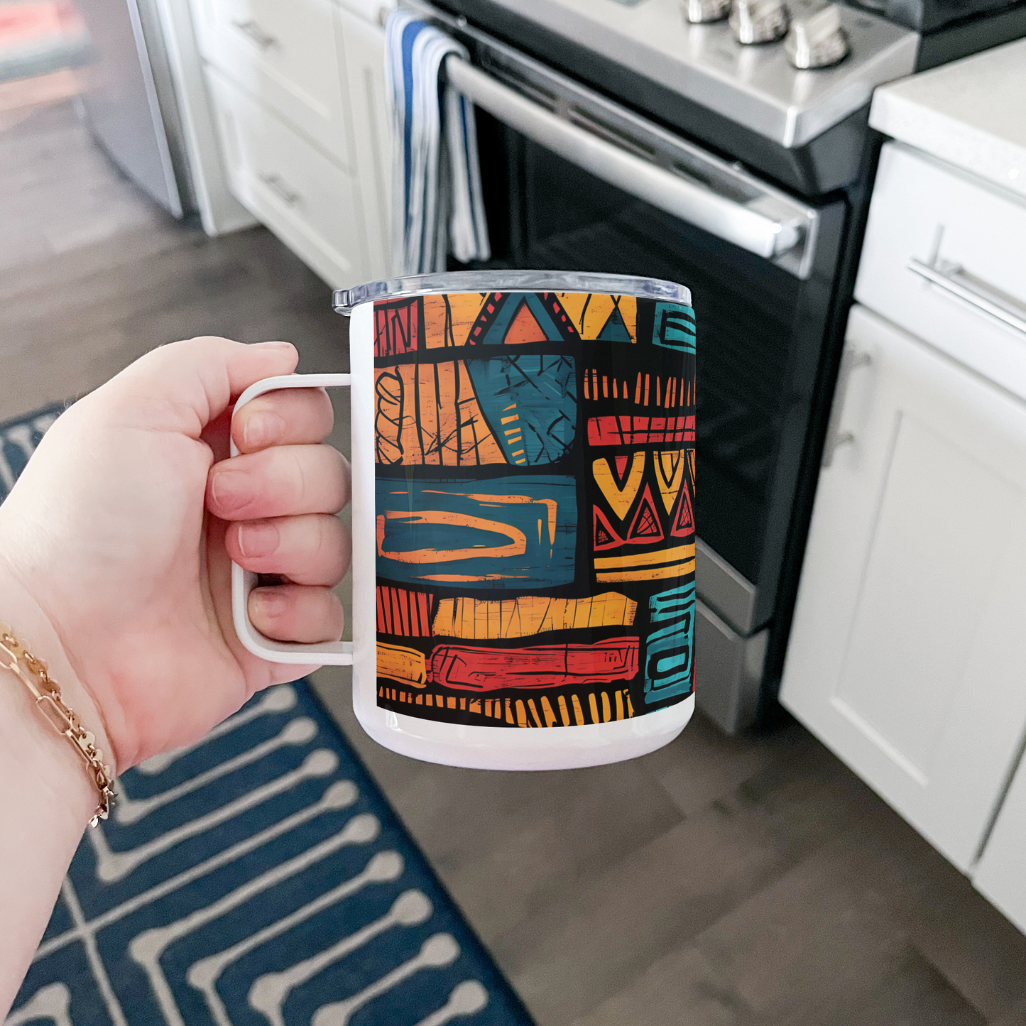 Afrocentric_Tribal_Print_Insulated_Mug__Insulated_Mug_Lifestyle_LH_Kitchen_Mockup.png