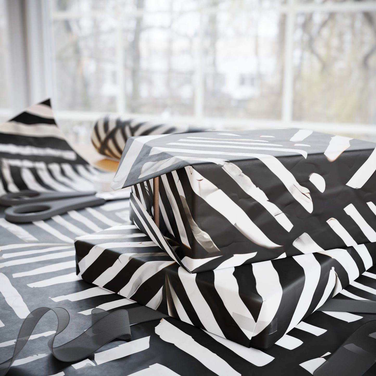 Striking Tribal Stripe Pattern Wrapping Paper – Monochrome Gift Wrap