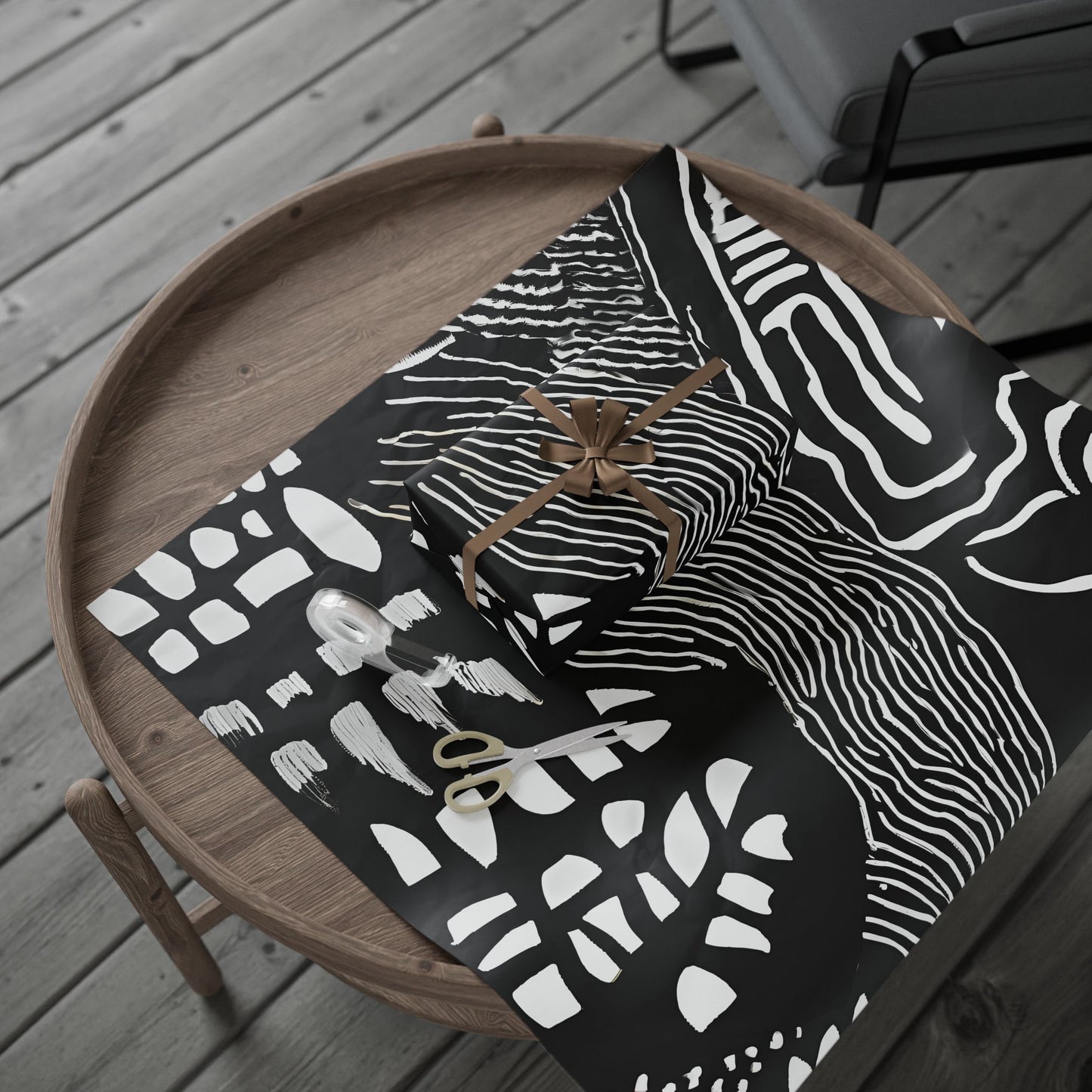 Bold Abstract Black & White Wrapping Paper – Tribal Line Art