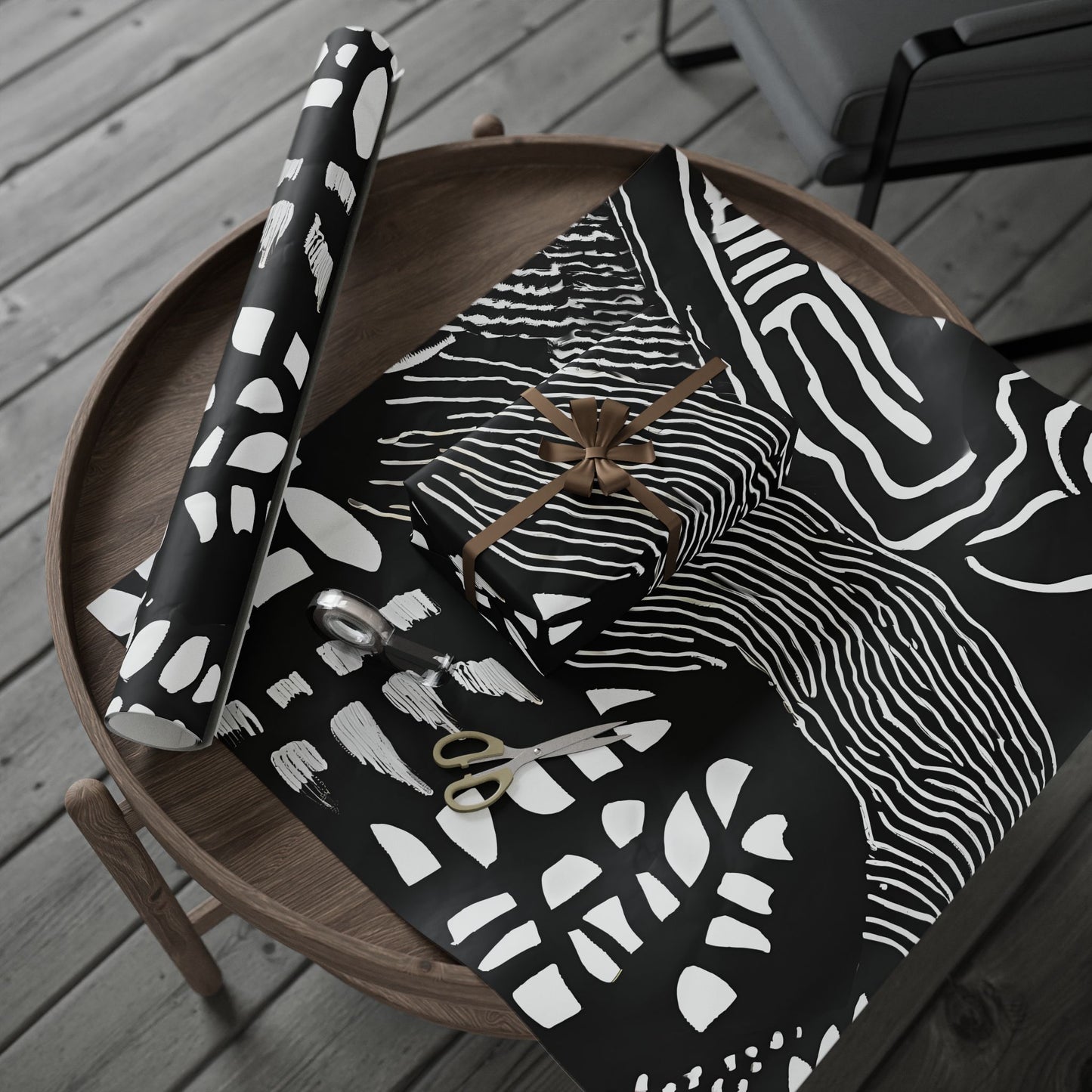 Bold Abstract Black & White Wrapping Paper – Tribal Line Art