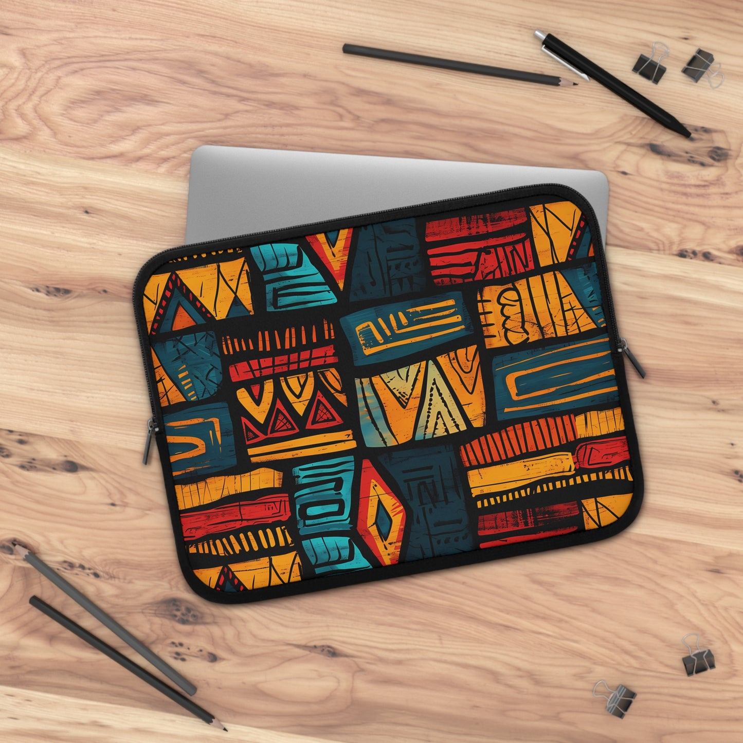 African Tribal Art Laptop Sleeve - Orange