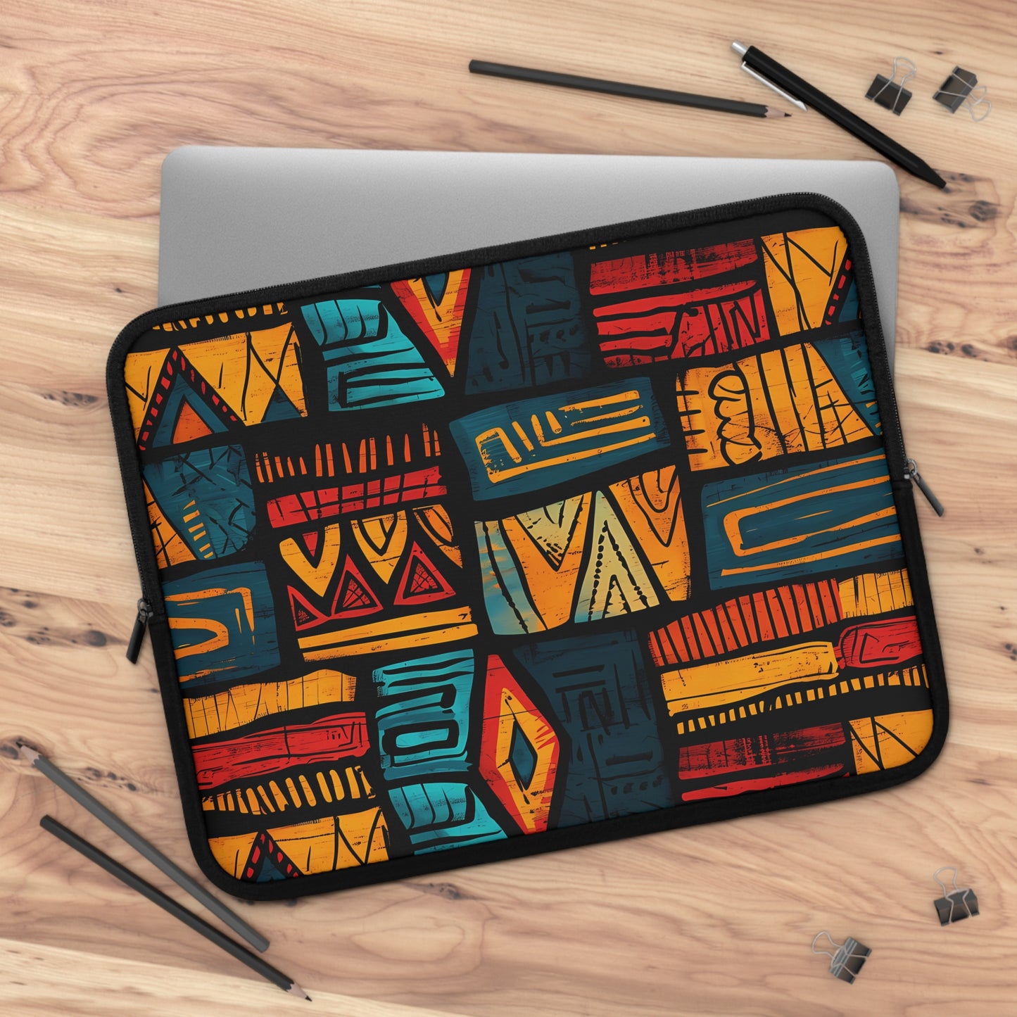 African Tribal Art Laptop Sleeve - Orange