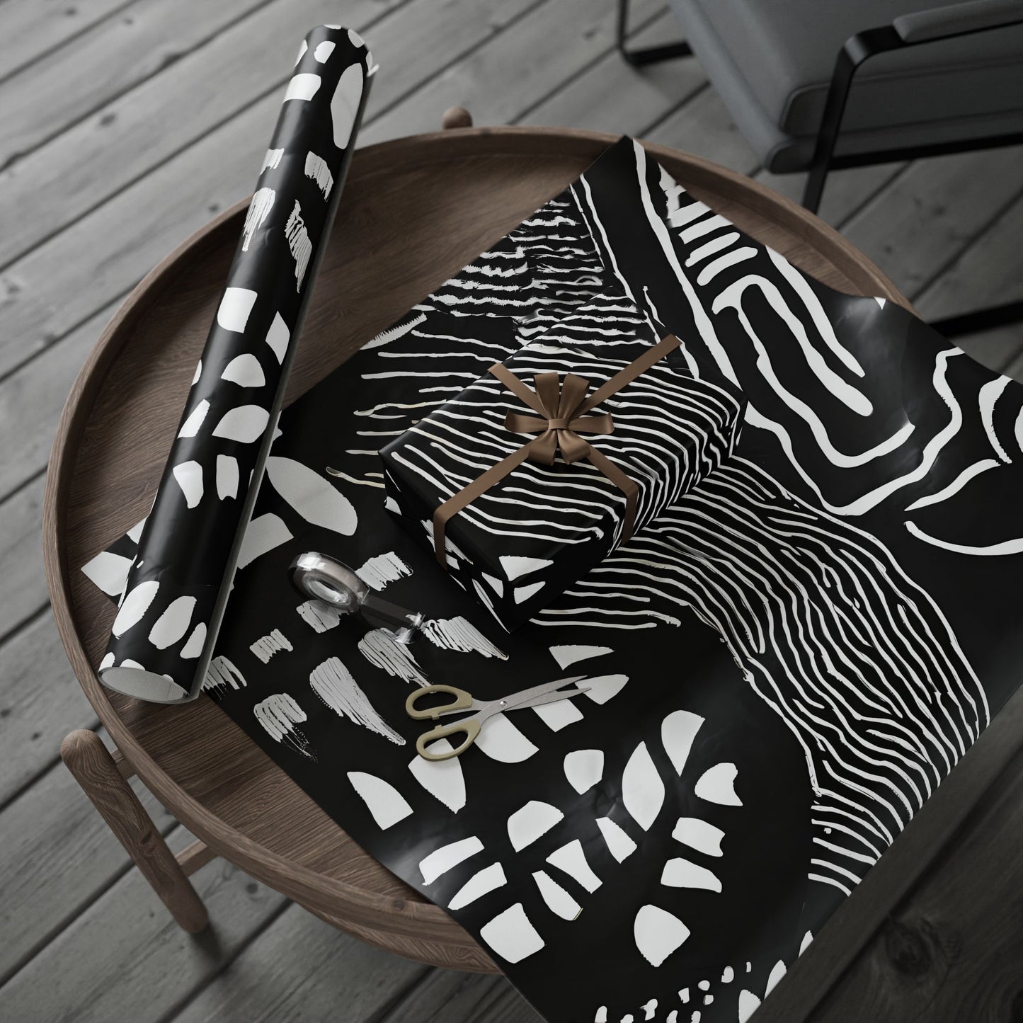 Bold Abstract Black & White Wrapping Paper – Tribal Line Art