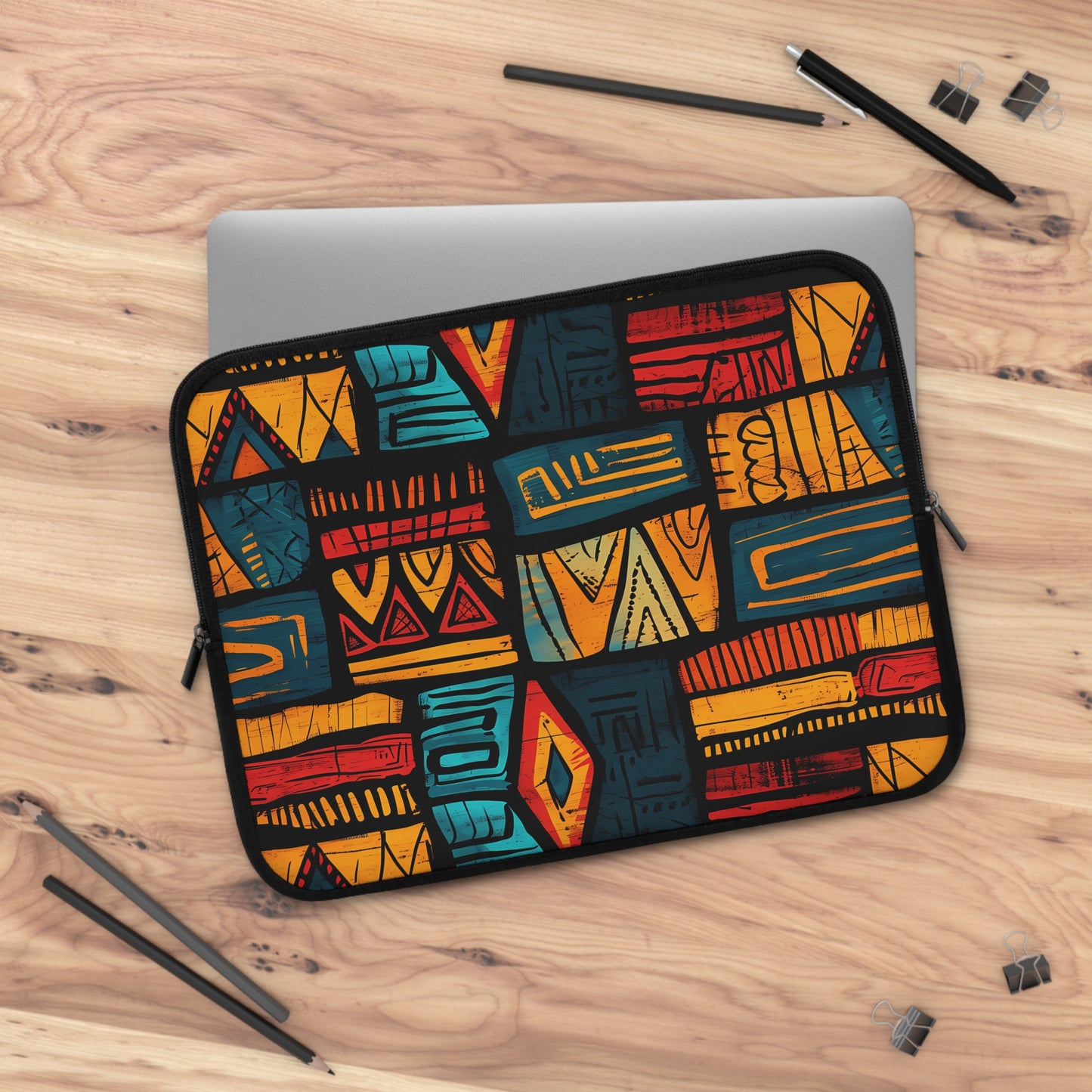 African Tribal Art Laptop Sleeve - Orange