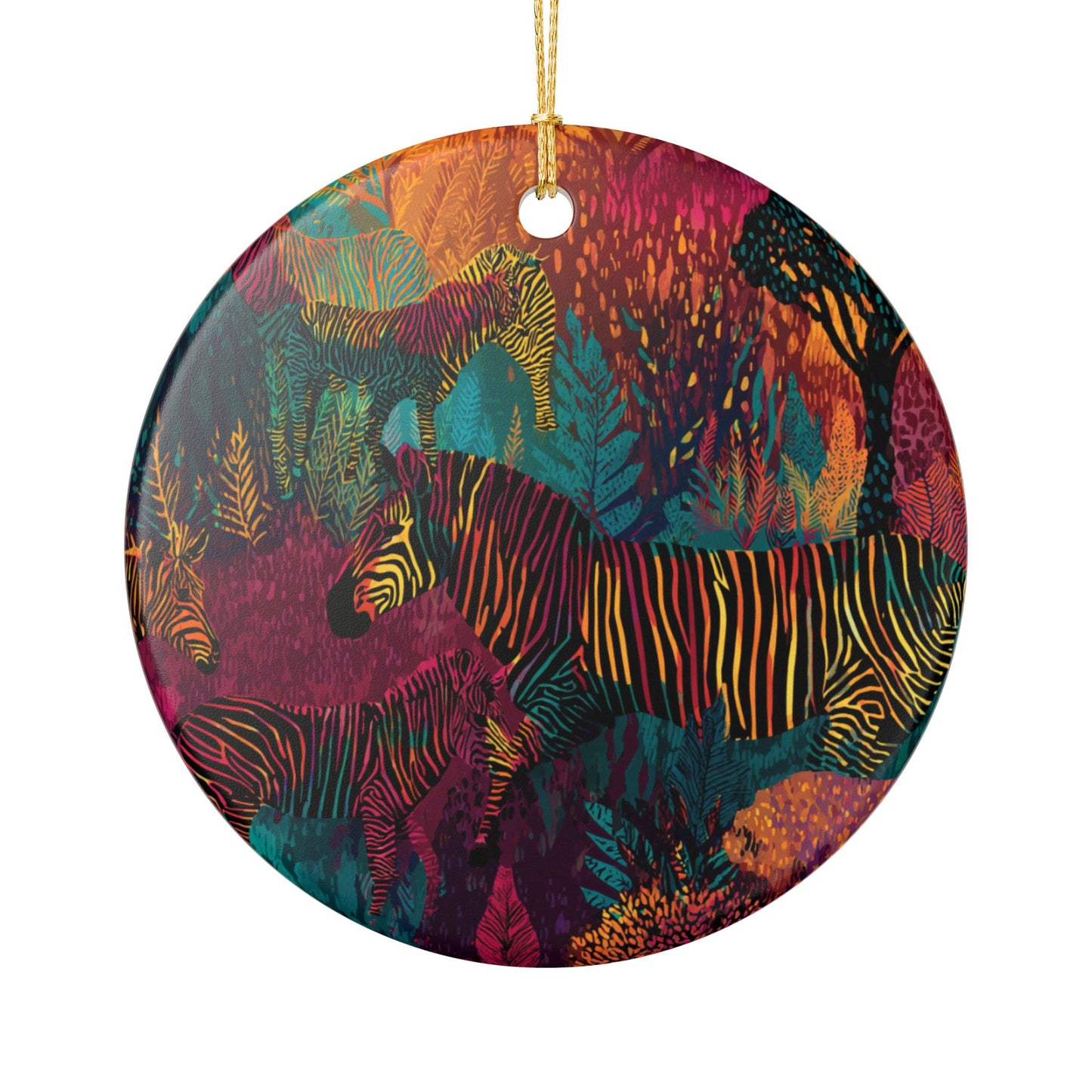 Stripes of the Savannah Ornament – Afrocentric Zebra Art in Vibrant Earth Tones