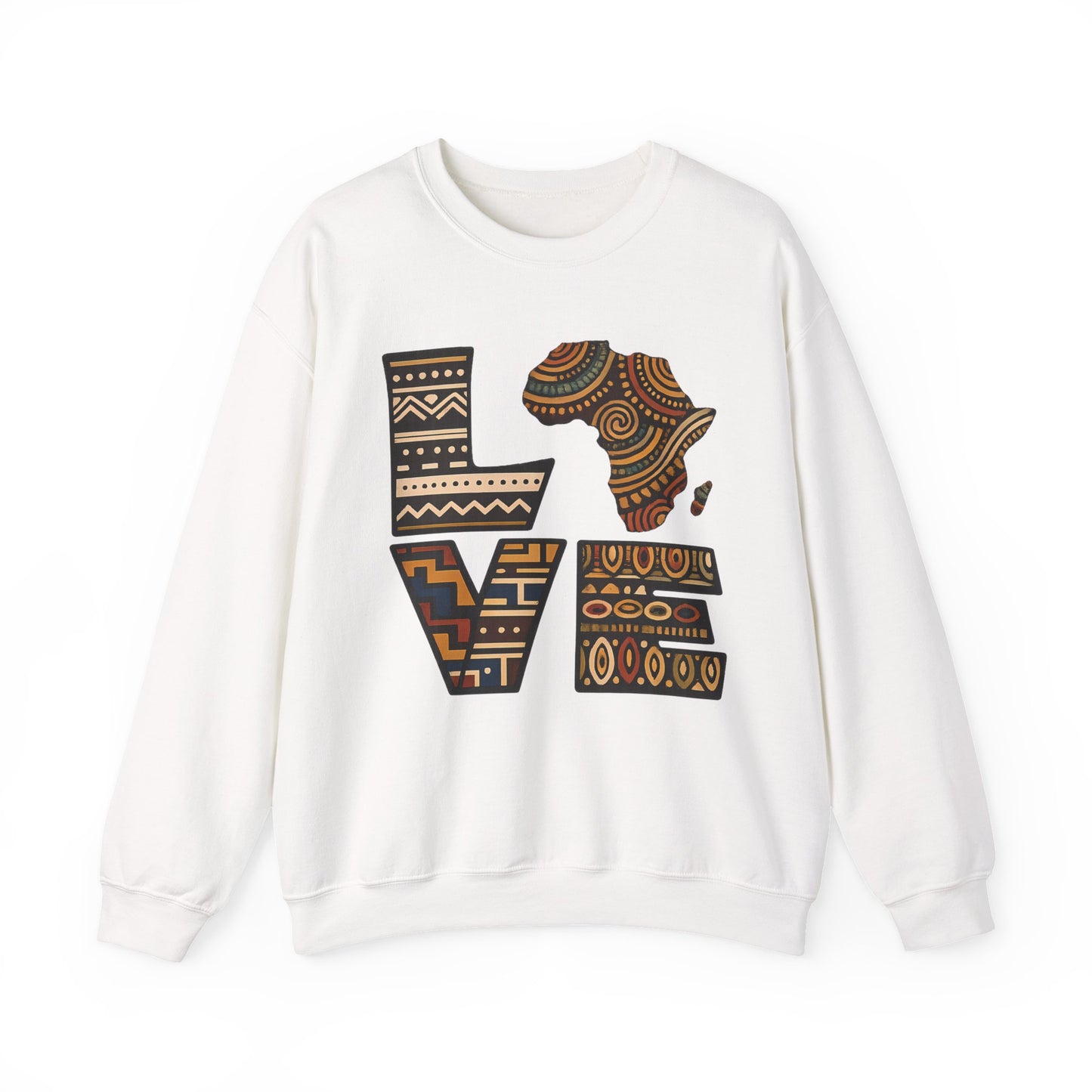 African Love Crewneck Sweatshirt — Ethnic Pattern "LOVE" Design
