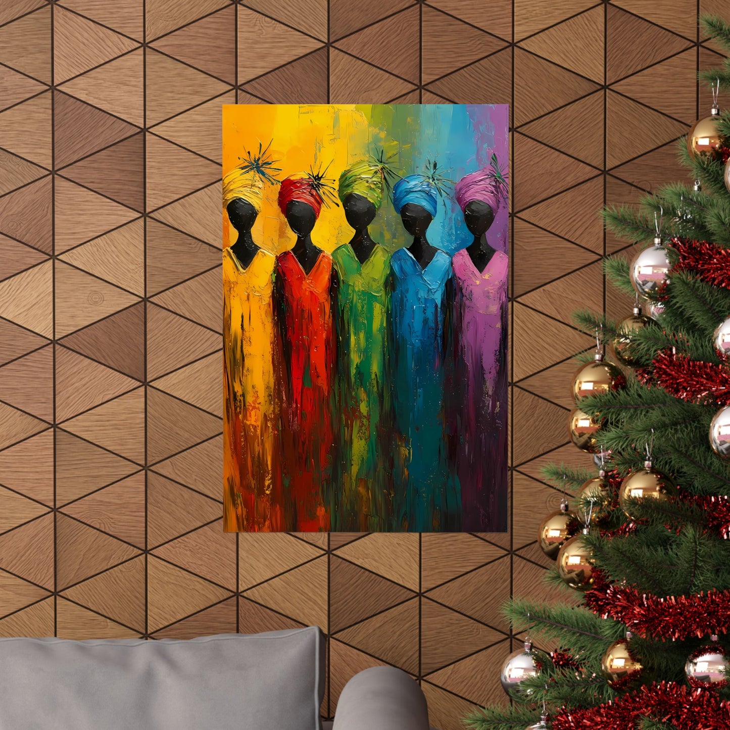 Empowering Sisterhood: Colorful African Women in Abstract Art Print - Vertical Poster