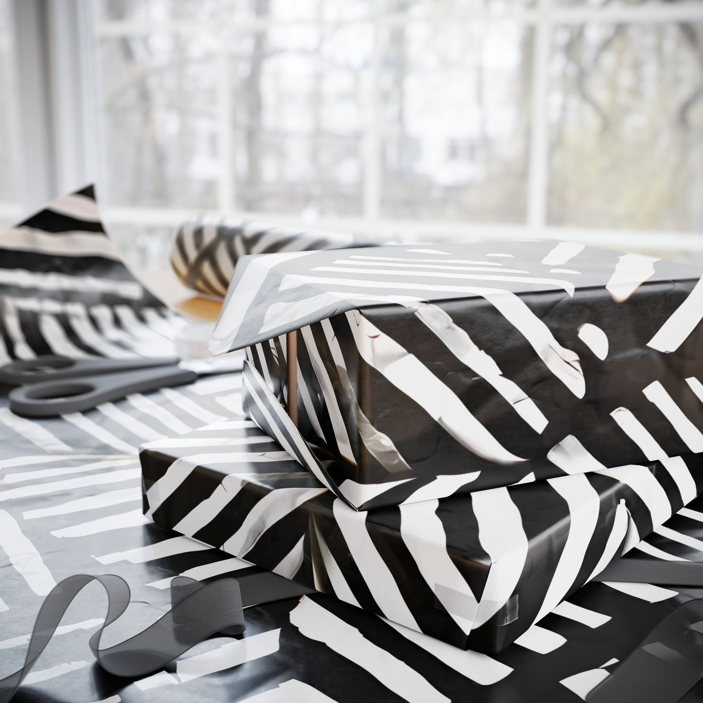 Striking Tribal Stripe Pattern Wrapping Paper – Monochrome Gift Wrap