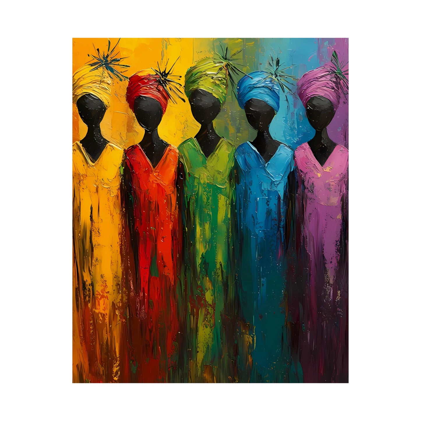 Empowering Sisterhood: Colorful African Women in Abstract Art Print - Vertical Poster