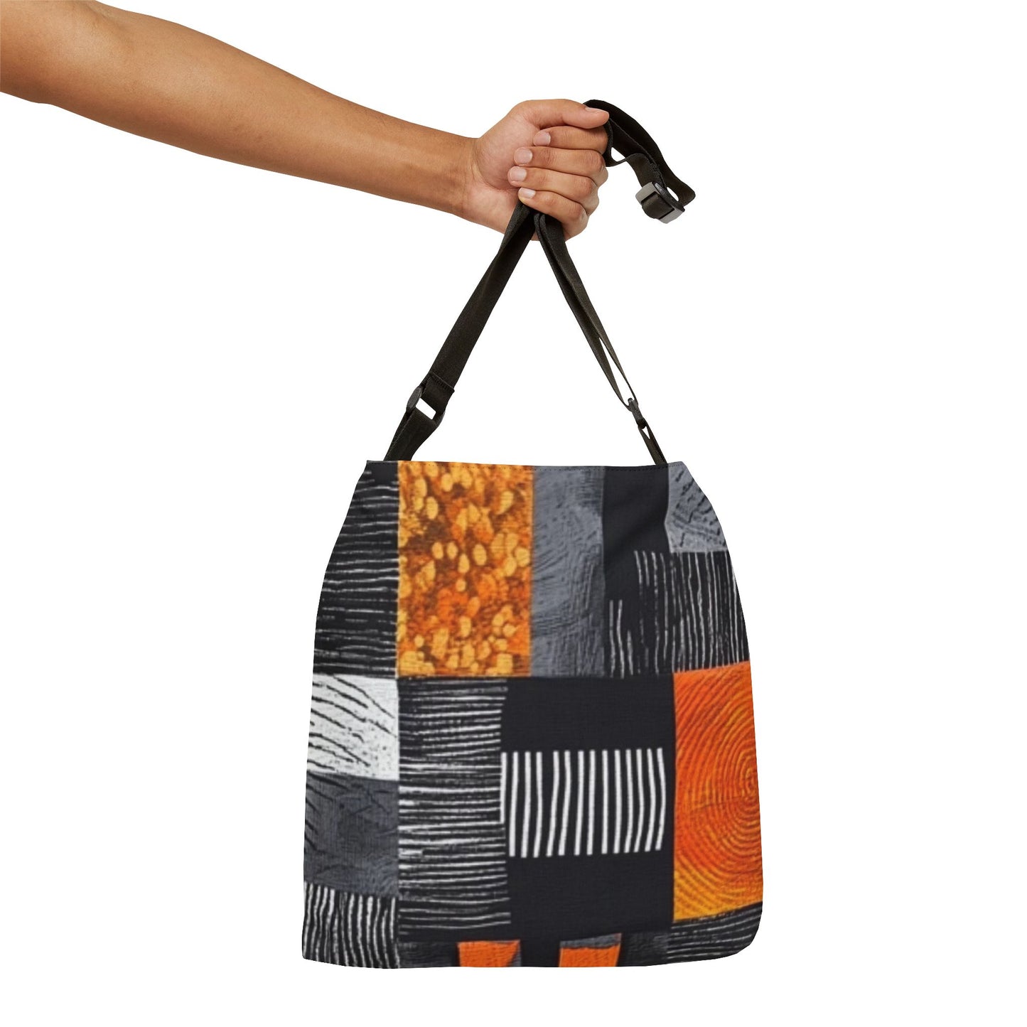 Monochrome Patchwork Adjustable Strap Tote Bag