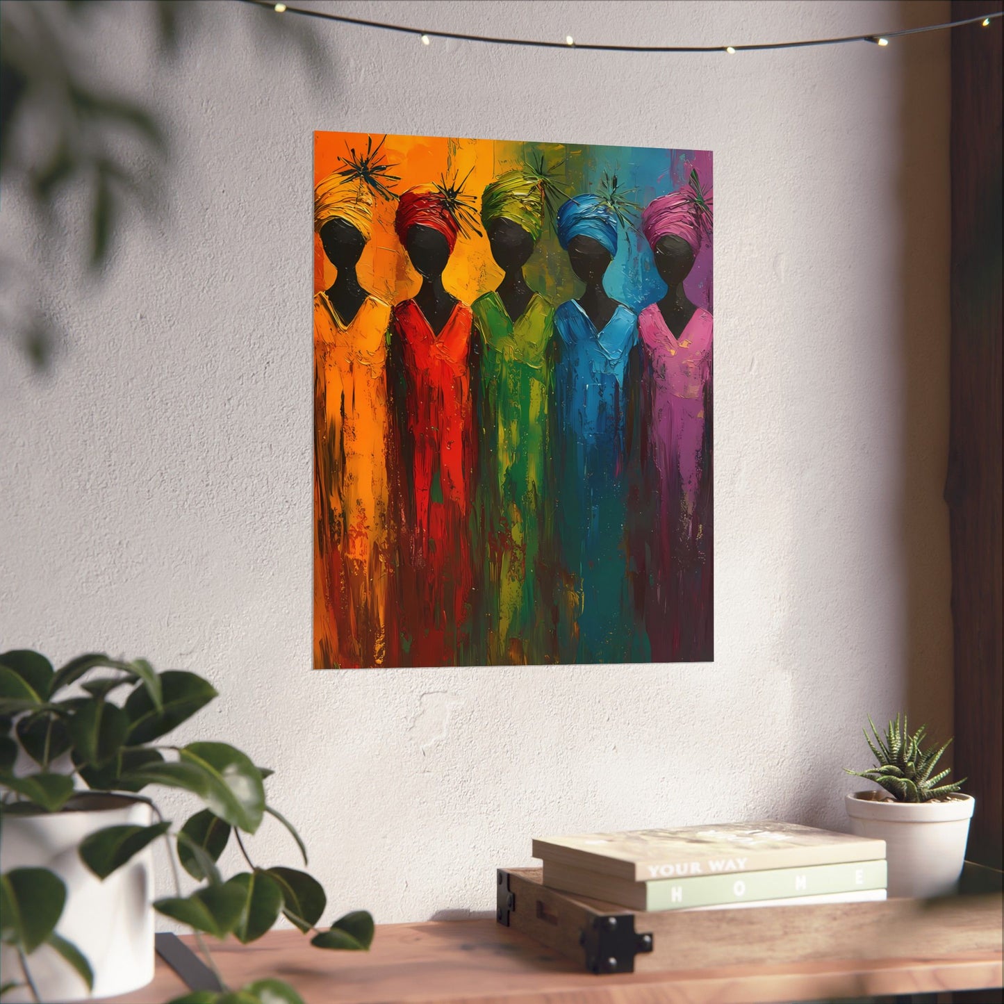 Empowering Sisterhood: Colorful African Women in Abstract Art Print - Vertical Poster