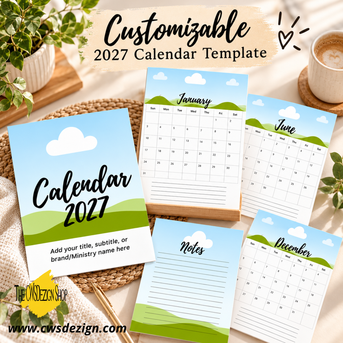 2027 Editable Canva Calendar Frame Template – Commercial Use Included