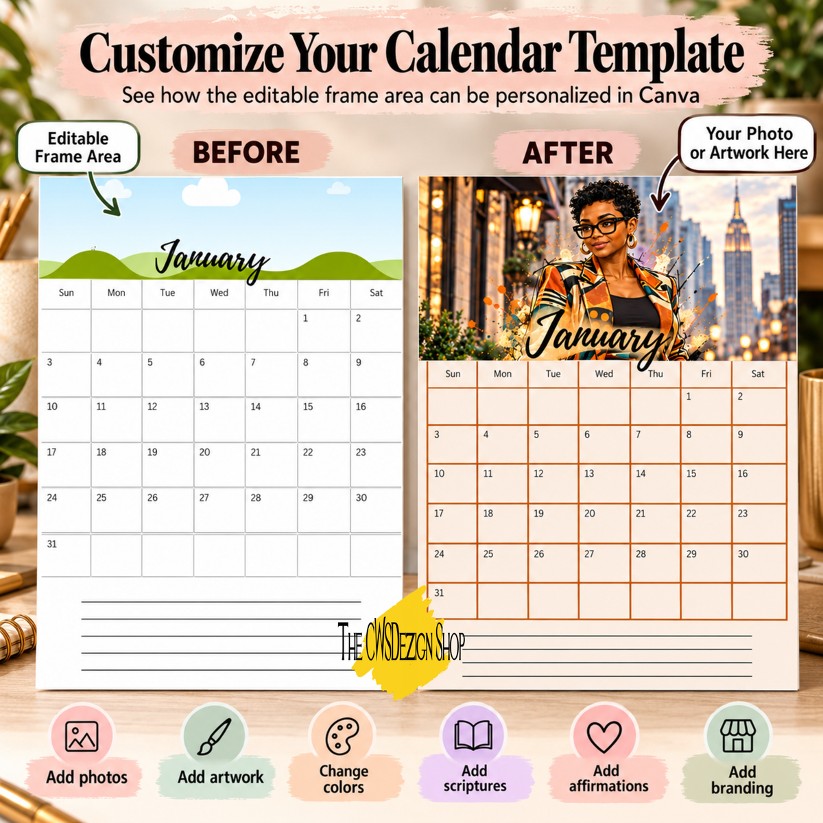 2027 Editable Canva Calendar Frame Template – Commercial Use Included