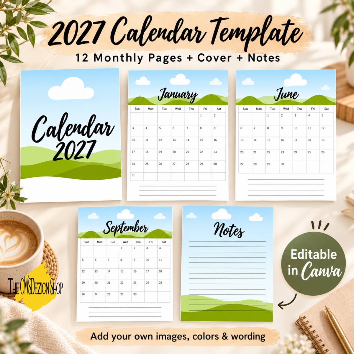 2027 Editable Canva Calendar Frame Template – Commercial Use Included