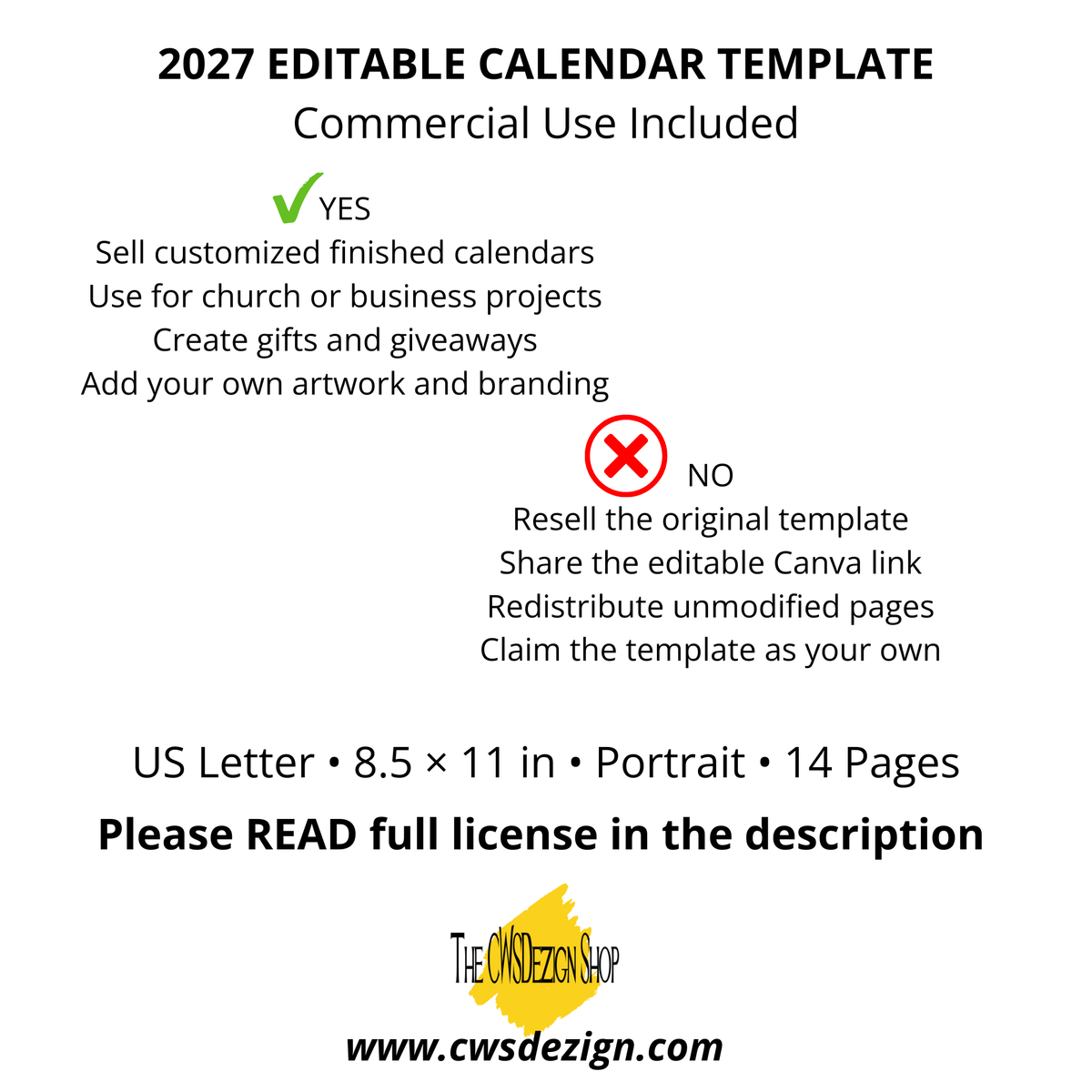 2027 Editable Canva Calendar Frame Template – Commercial Use Included