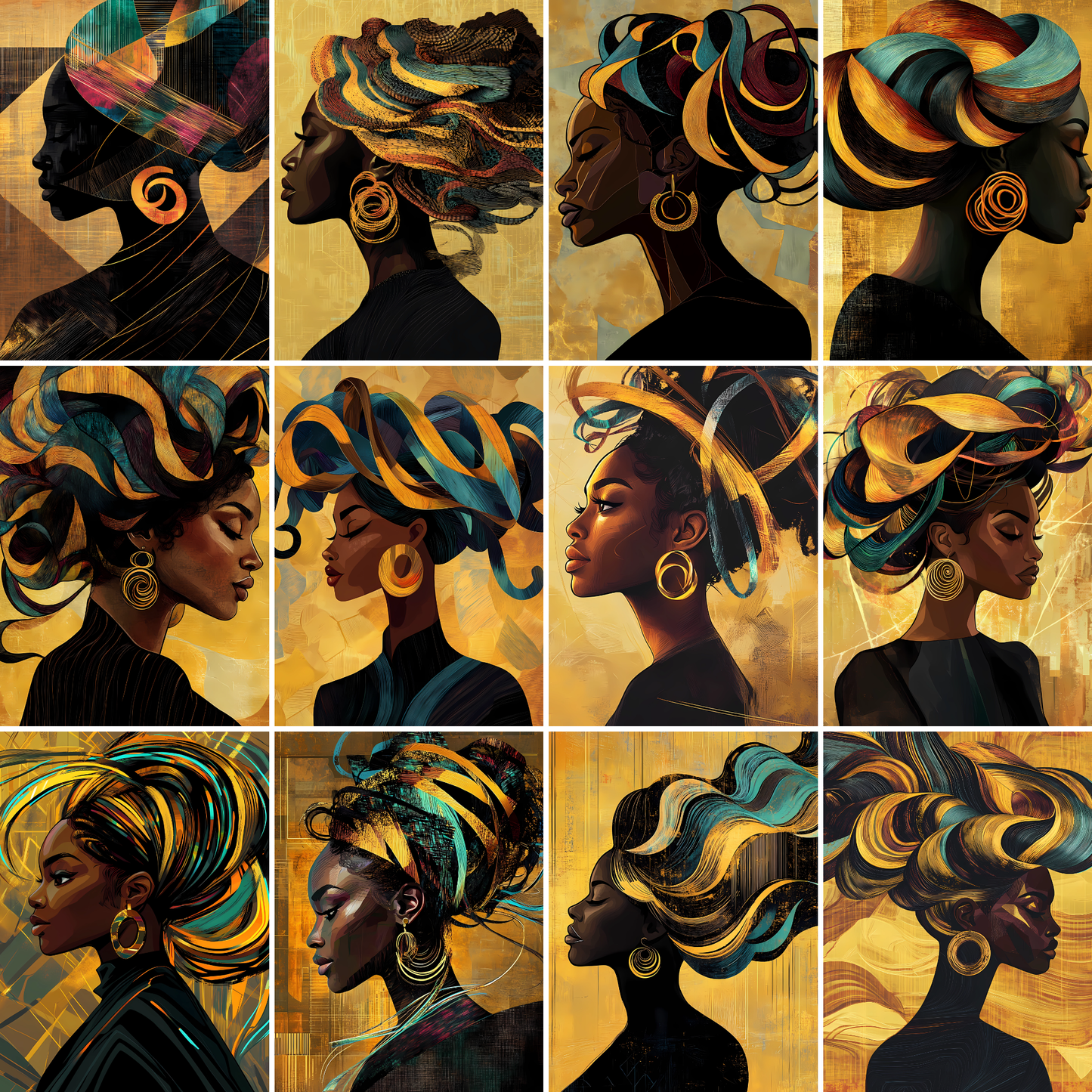 Crowned in Color: Afrocentric Portrait Art Prints