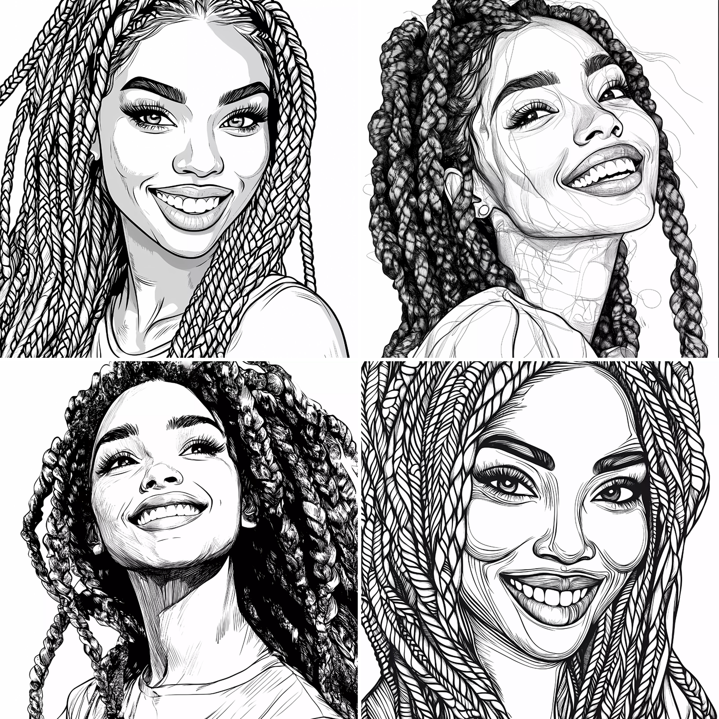 Bold Afrocentric Line Art Bundle – Black & White Portraits for Coloring & Design