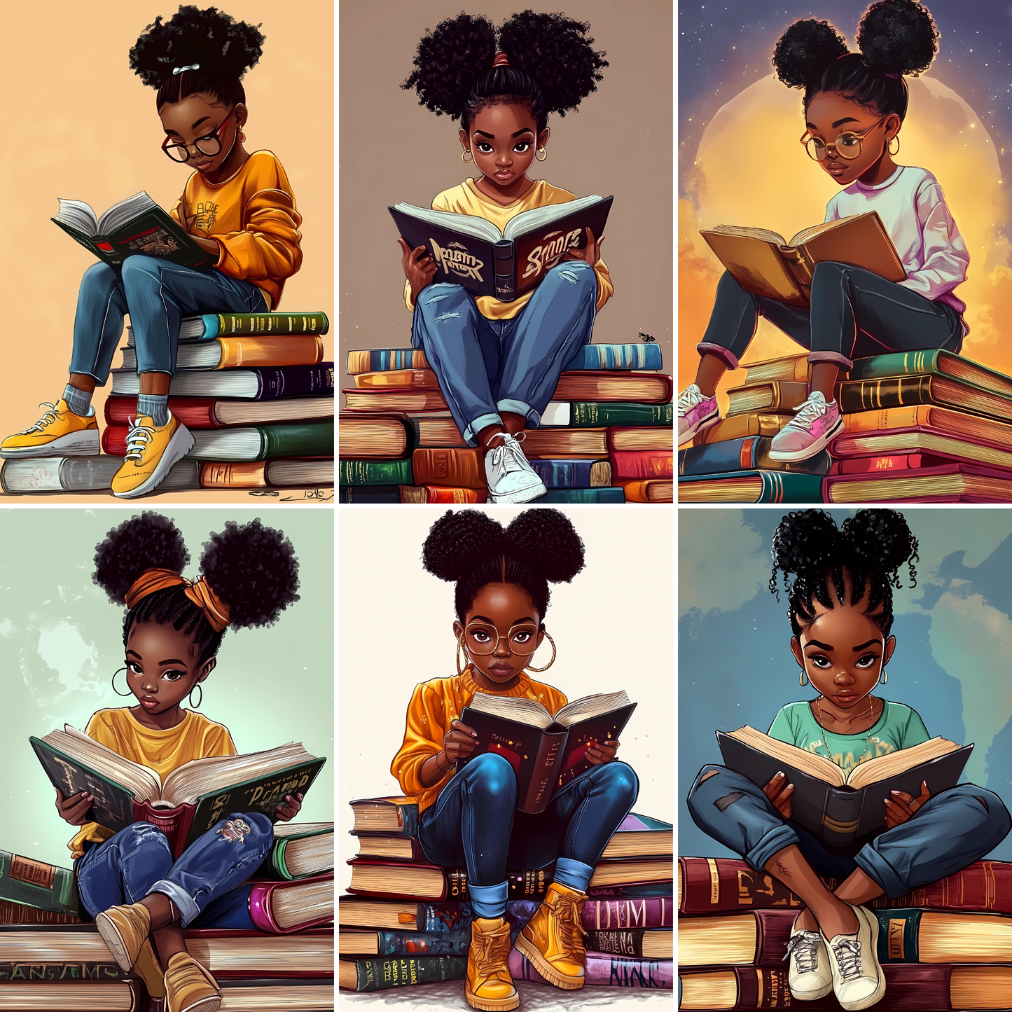 Brilliant Minds: Black Girl Reading Digital Art Collection