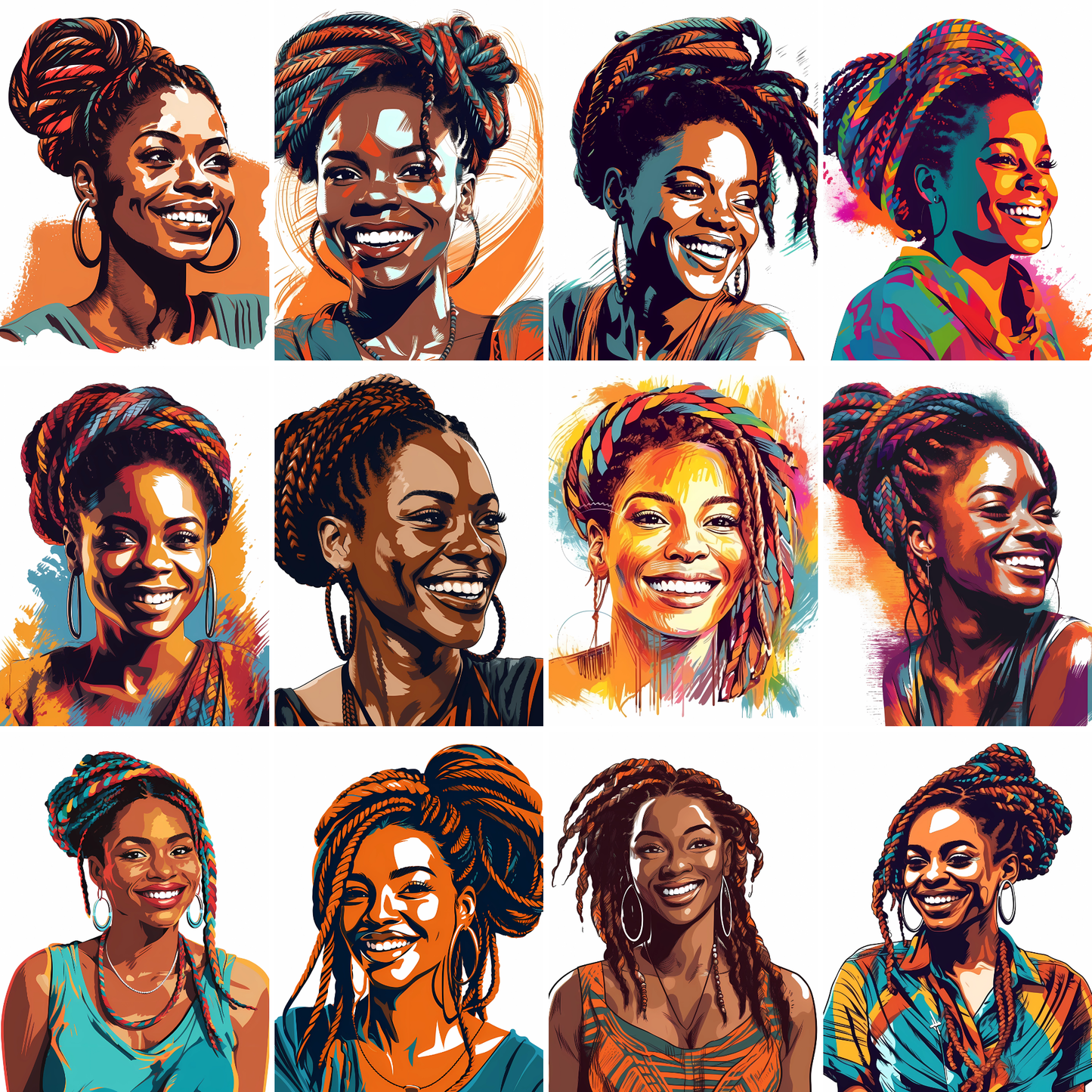 Radiant Joy: Afrocentric Smiling Women Digital Art Collection