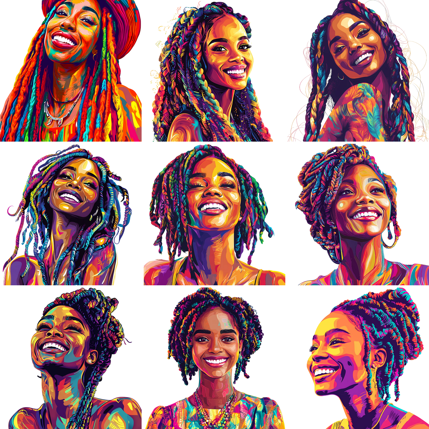 Vibrant Afrocentric Smiling Women Art Bundle – Bold Digital Portraits