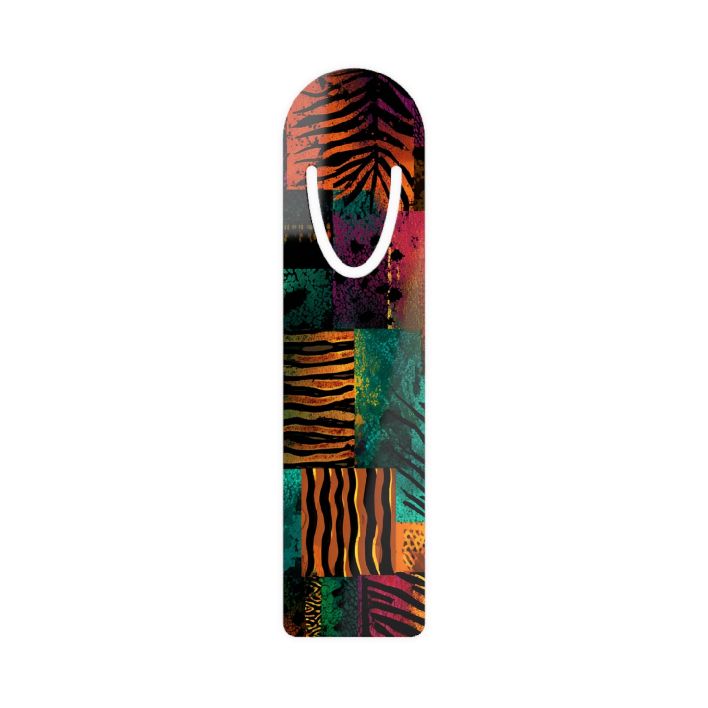 Urban Safari Bookmark – Afrocentric Animal Print Patchwork Art in Bold Earth Tones