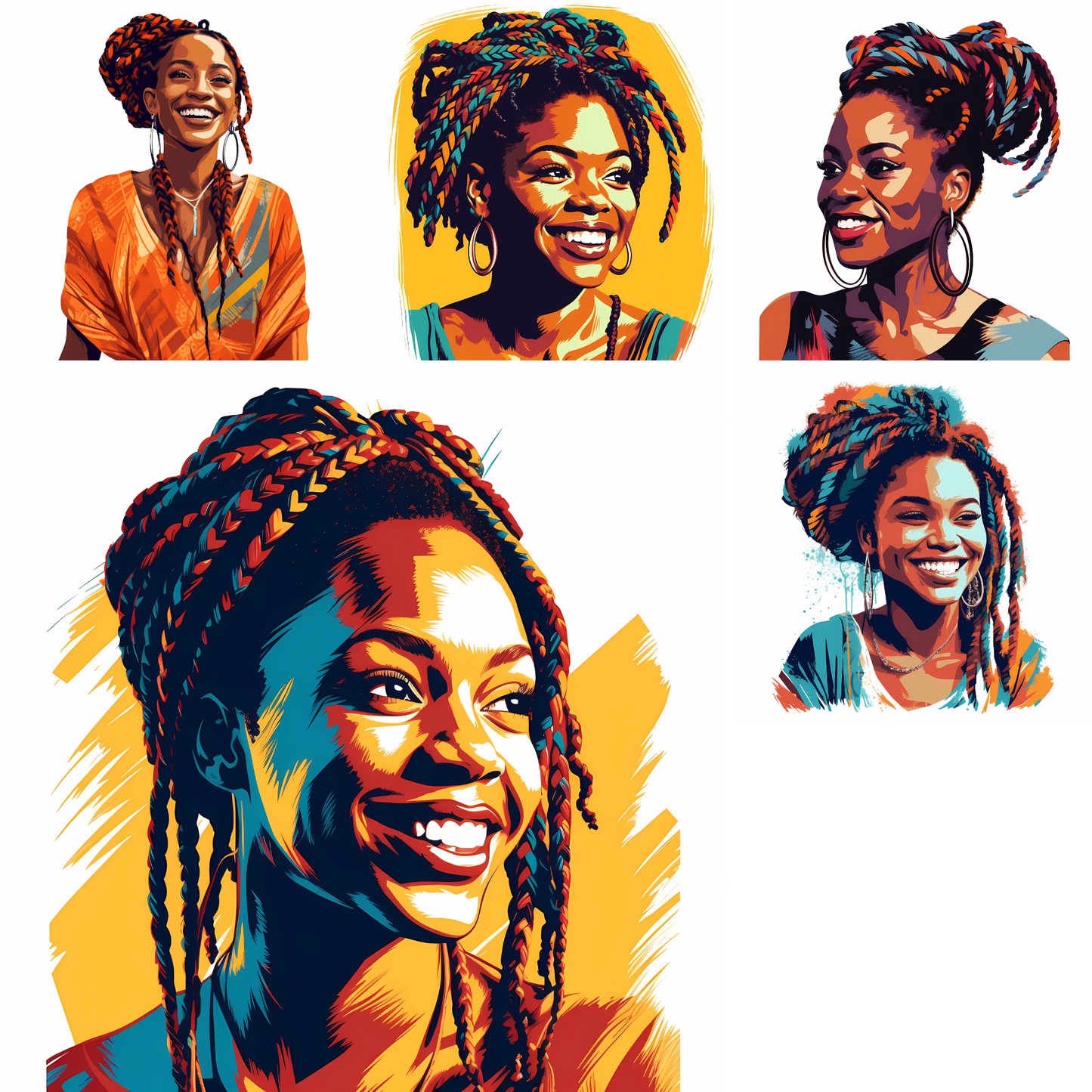 Radiant Joy: Afrocentric Smiling Women Digital Art Collection