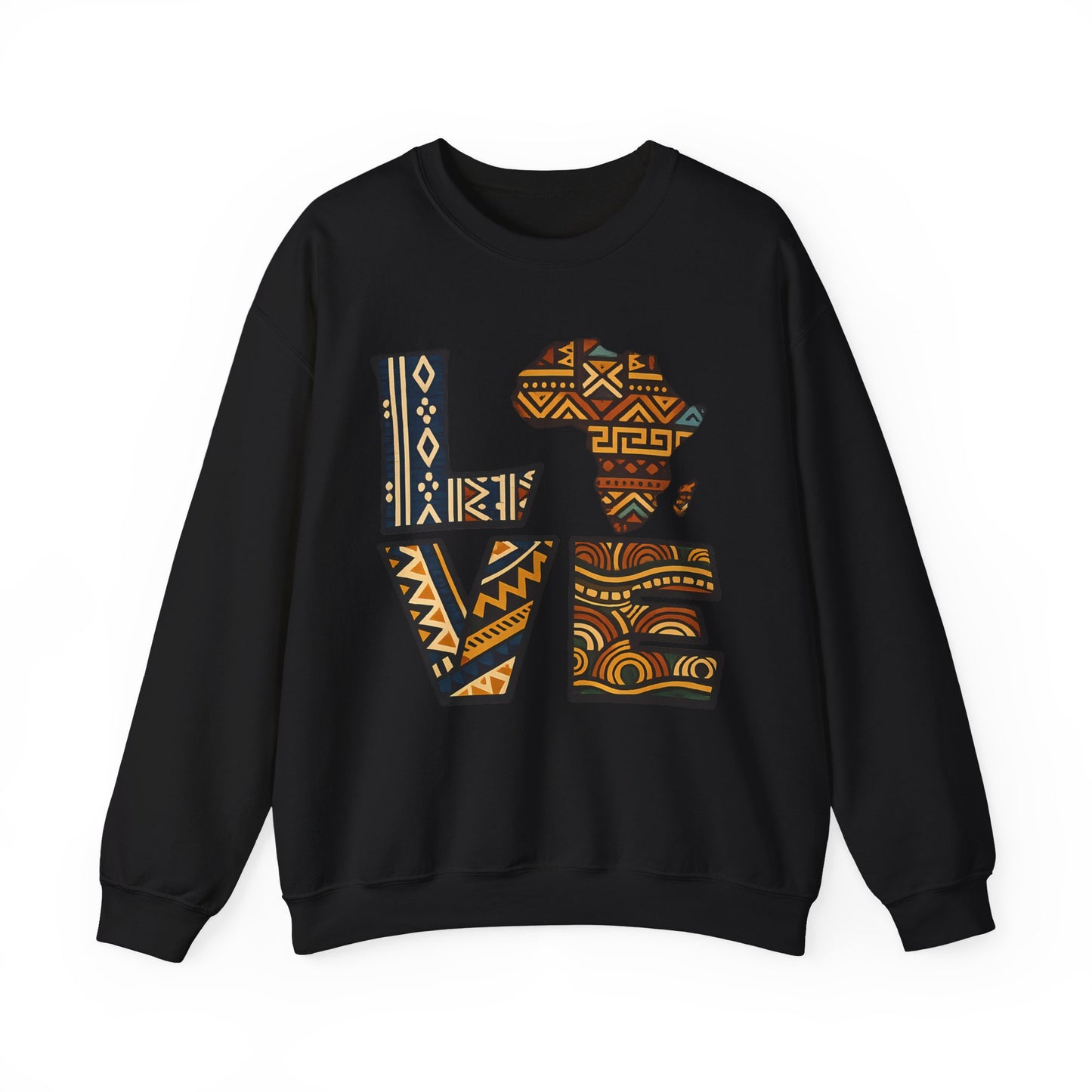 African Love Crewneck Sweatshirt — Ethnic Pattern "LOVE" Design