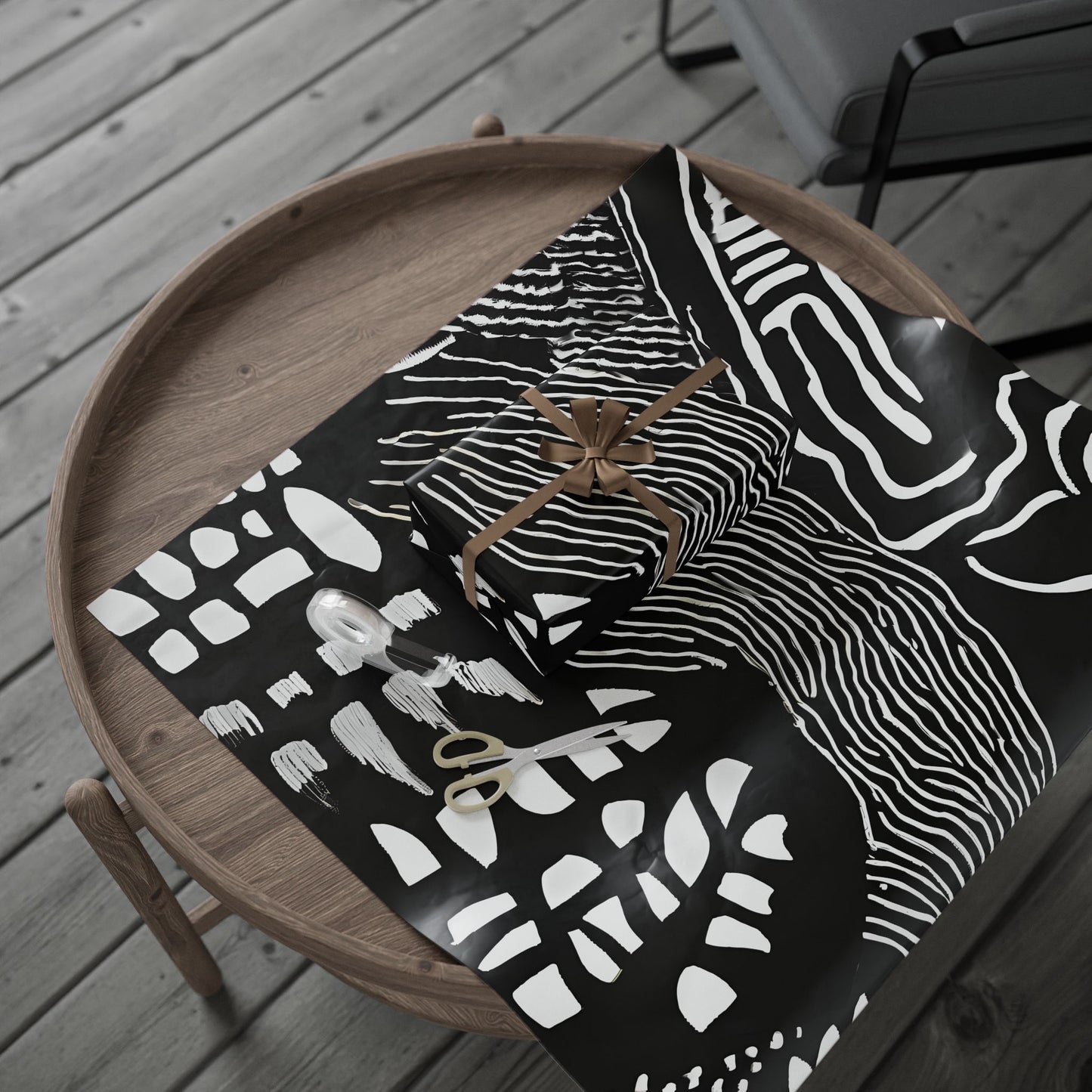 Bold Abstract Black & White Wrapping Paper – Tribal Line Art