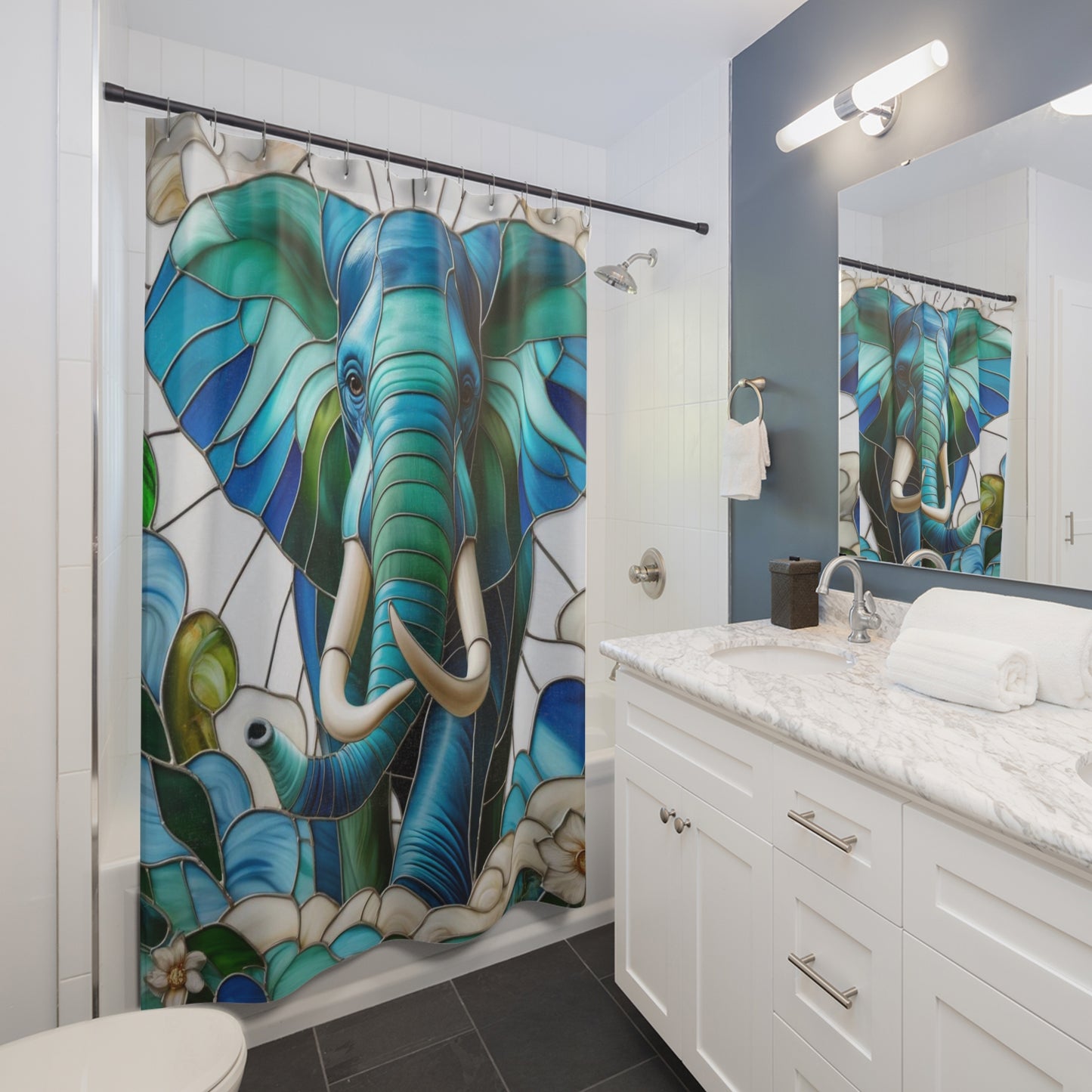 Stained Glass Elephant Shower Curtain