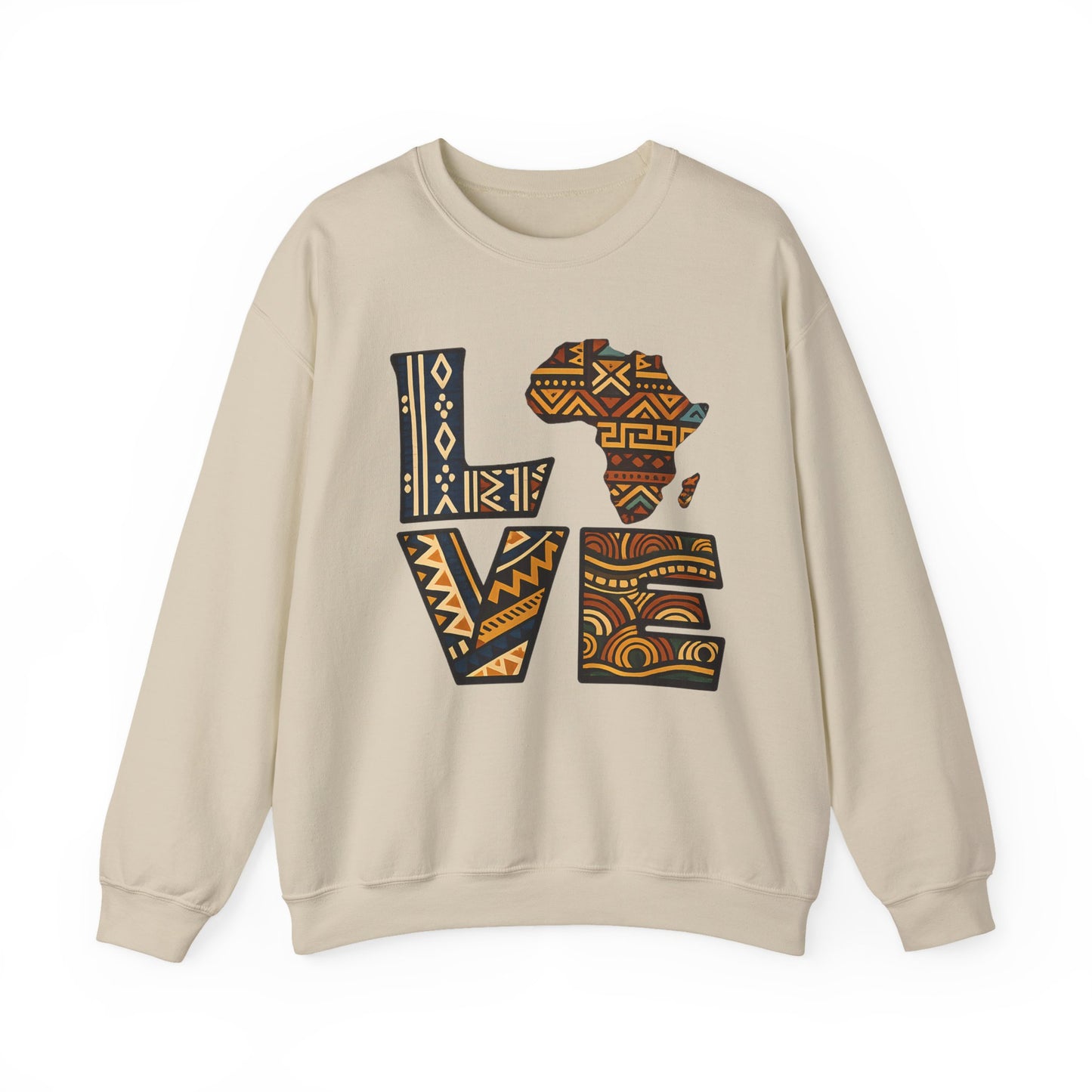 African Love Crewneck Sweatshirt — Ethnic Pattern "LOVE" Design