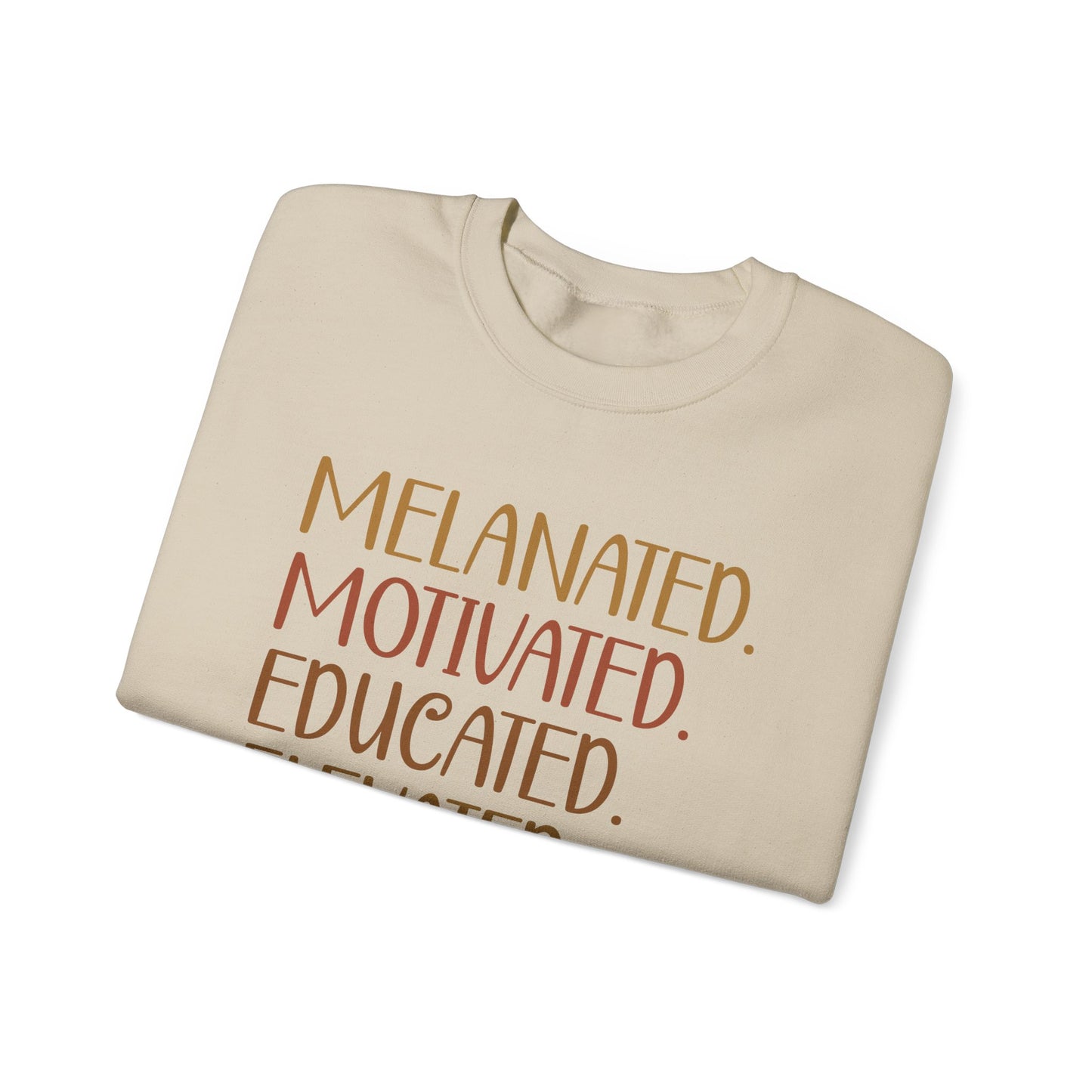 Melanated Motivated Educated Elevated Man Crewneck – Afrocentric Empowerment Sweatshirt