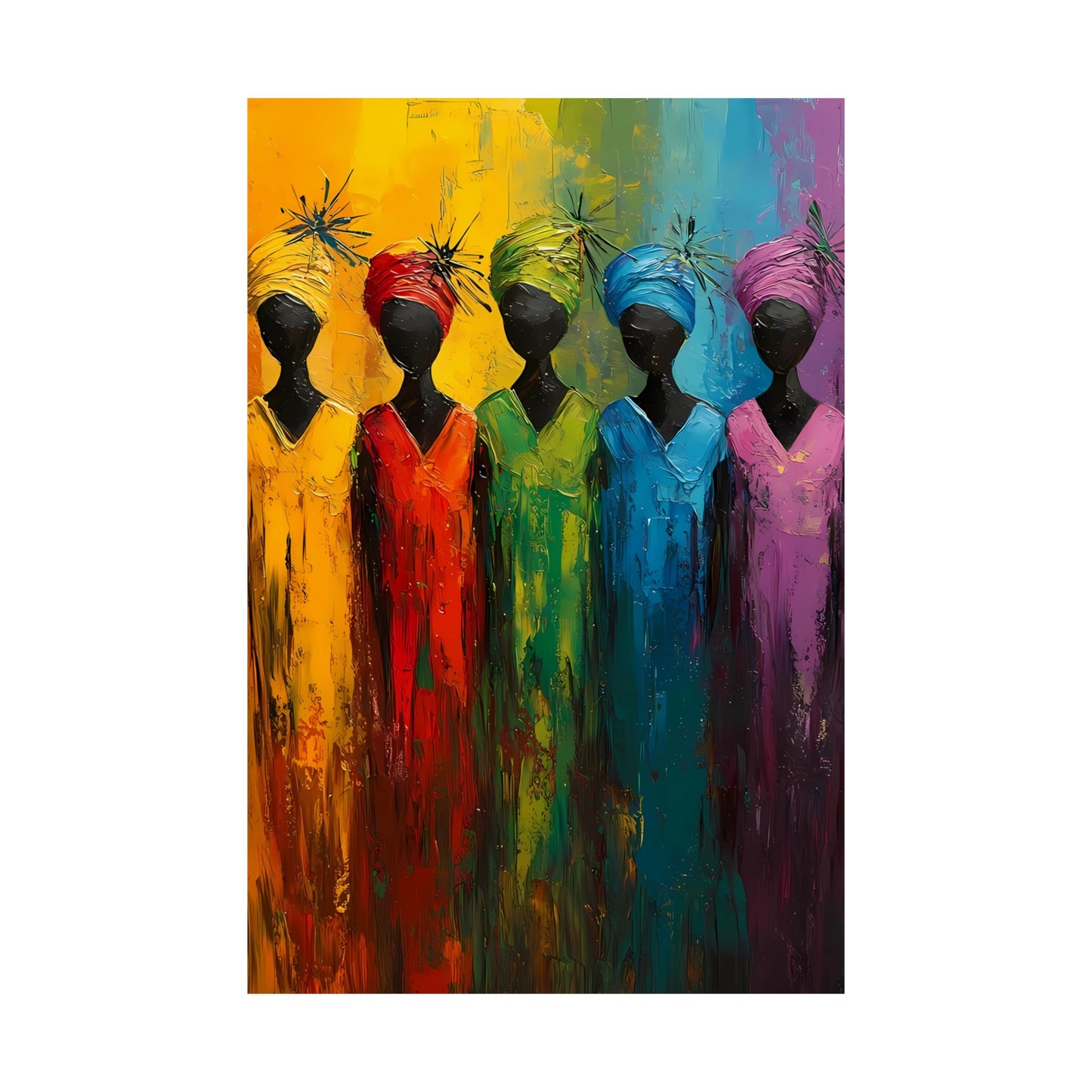 Empowering Sisterhood: Colorful African Women in Abstract Art Print - Vertical Poster