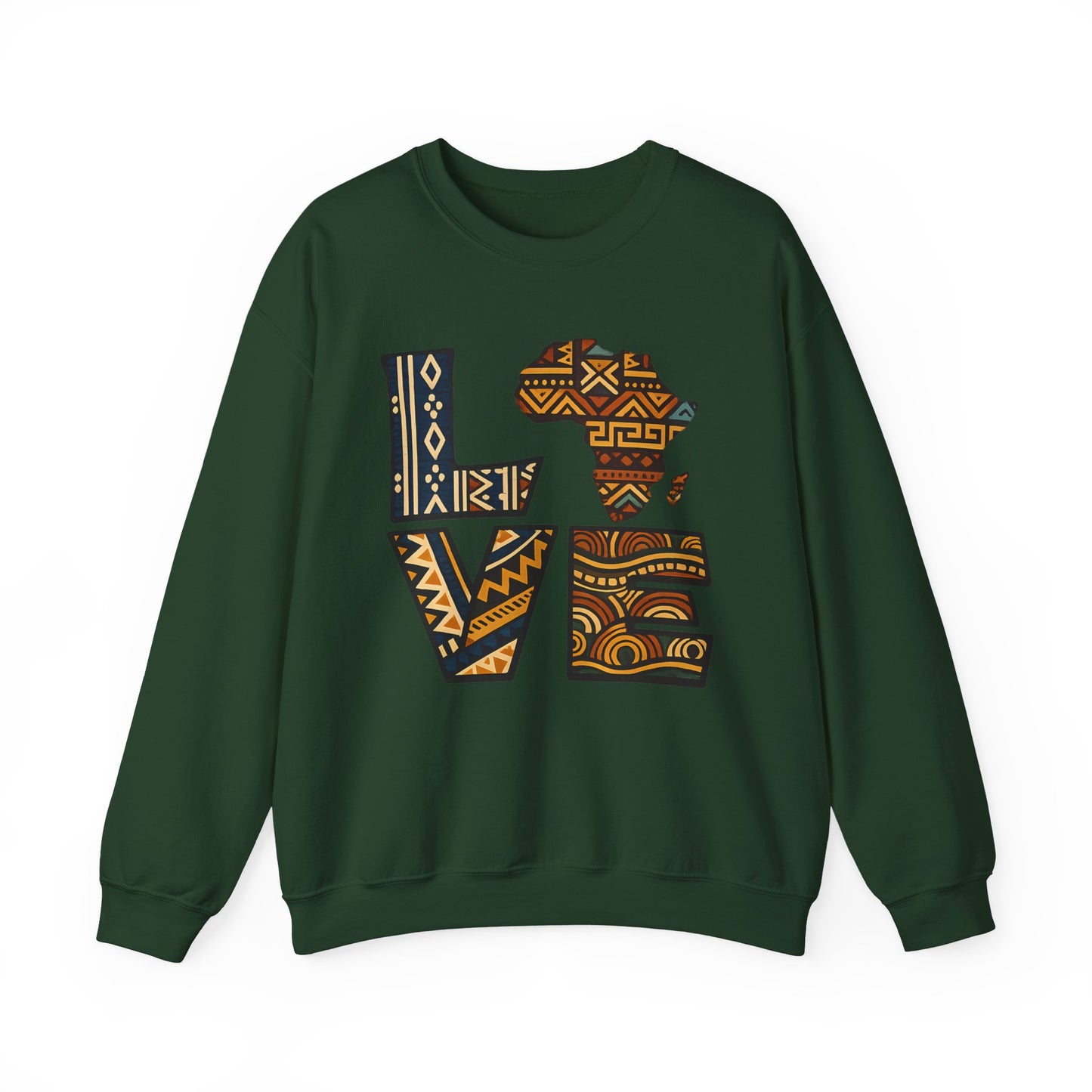 African Love Crewneck Sweatshirt — Ethnic Pattern "LOVE" Design