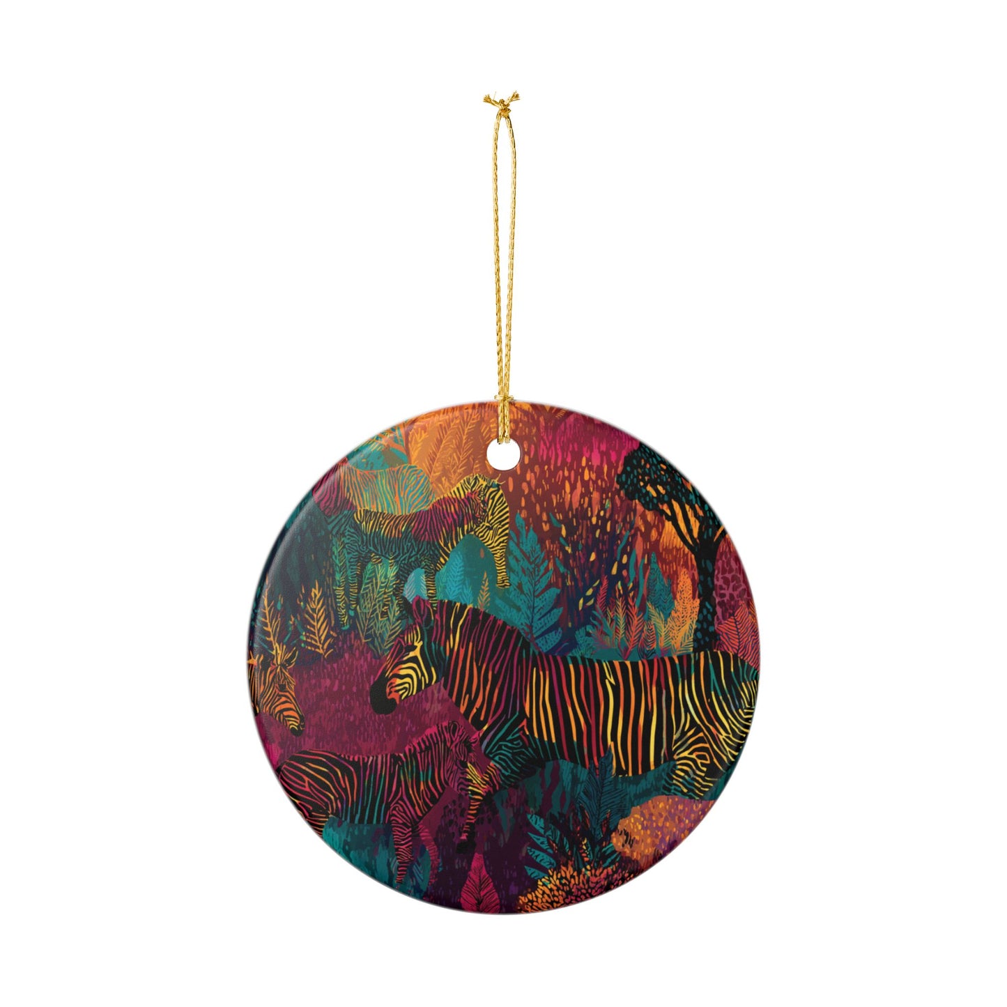 Stripes of the Savannah Ornament – Afrocentric Zebra Art in Vibrant Earth Tones