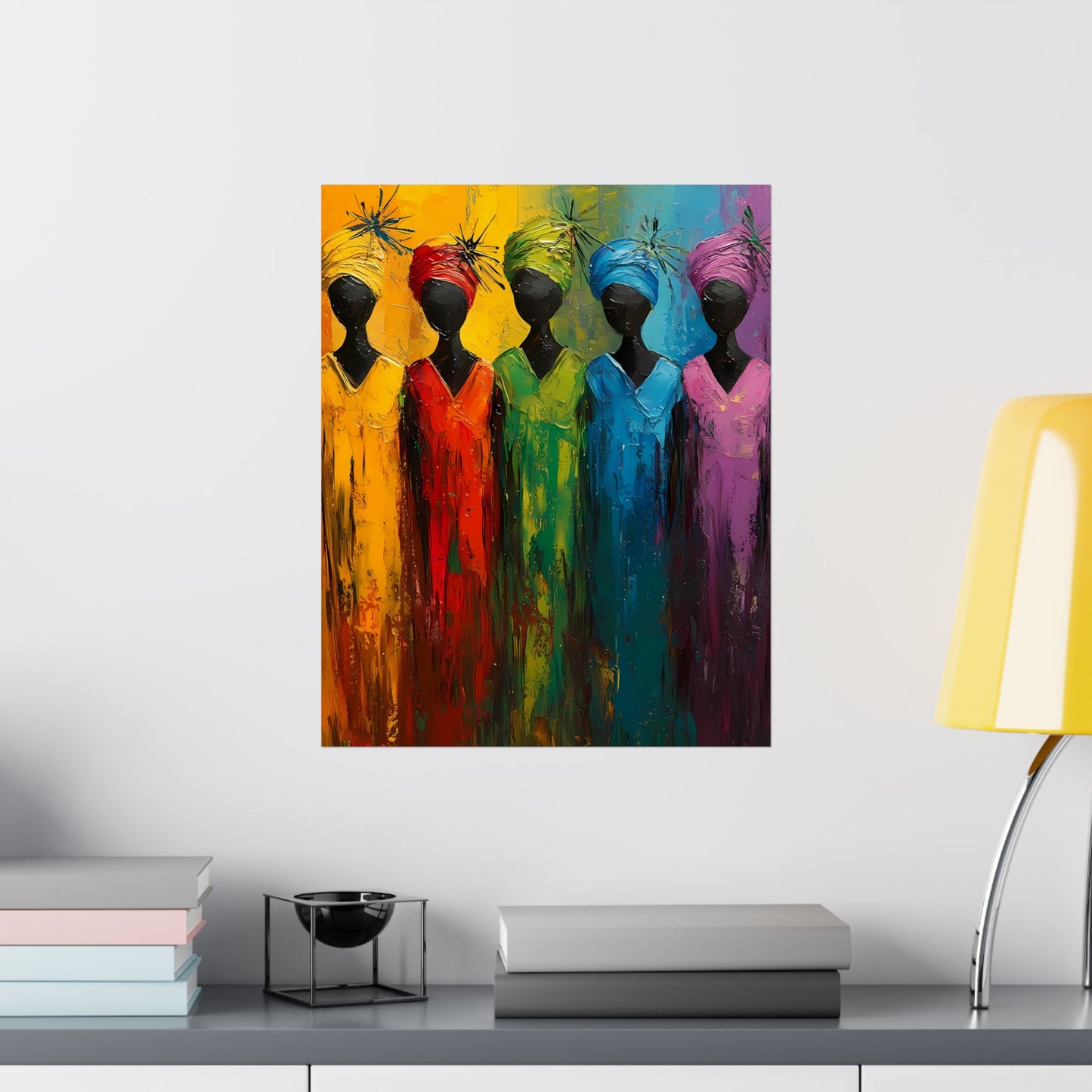 Empowering Sisterhood: Colorful African Women in Abstract Art Print - Vertical Poster