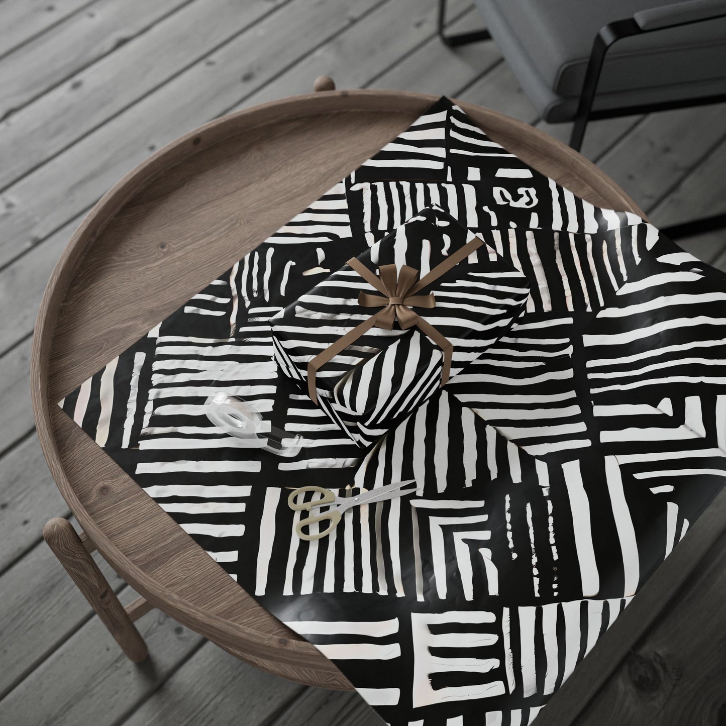 Striking Tribal Stripe Pattern Wrapping Paper – Monochrome Gift Wrap