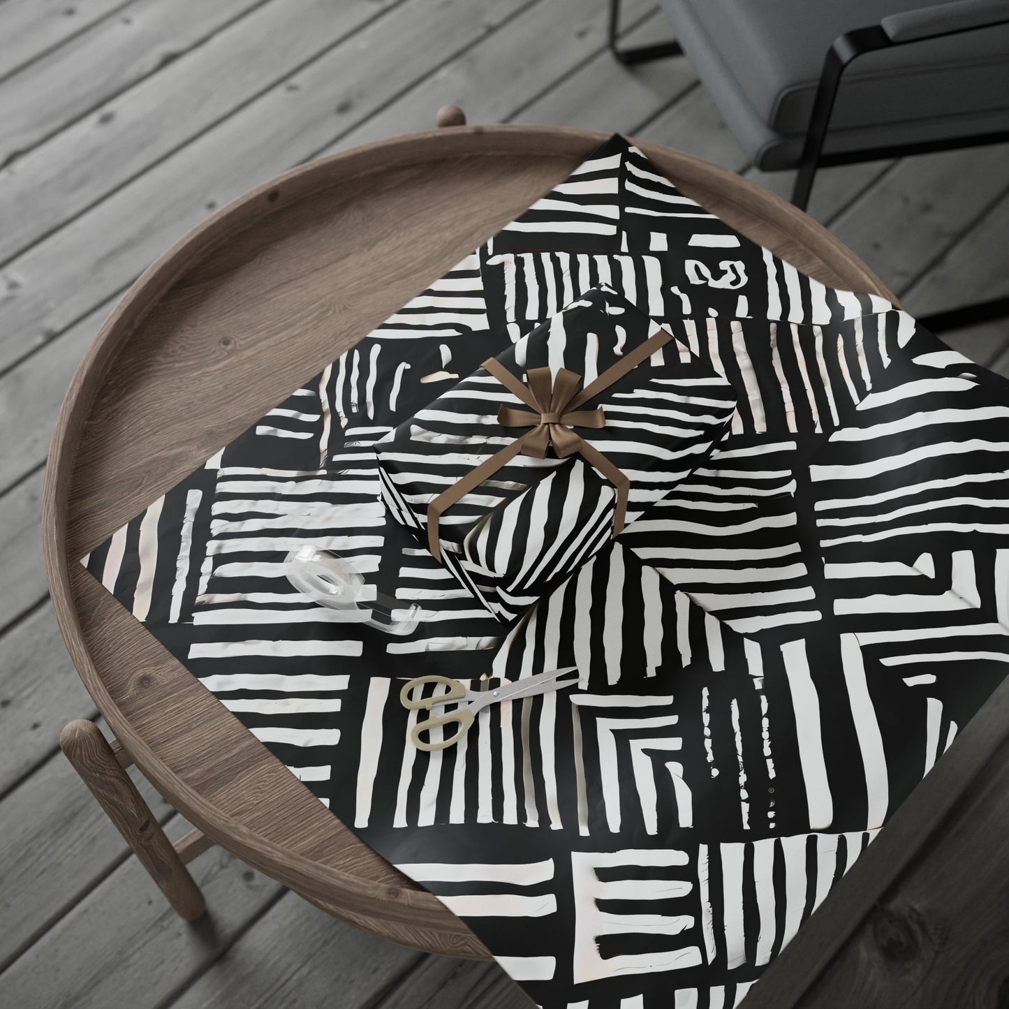 Striking Tribal Stripe Pattern Wrapping Paper – Monochrome Gift Wrap