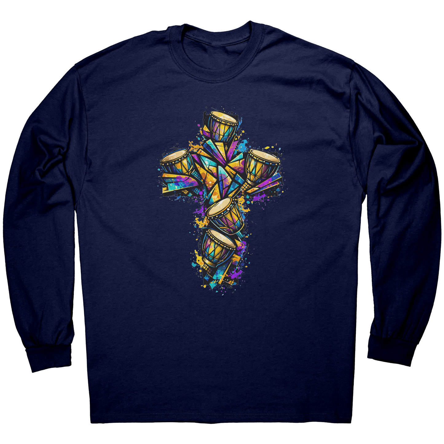 African_Drum_Cross_Long_Sleeve_T-Shirt__Navy_Mockup.png_15496335