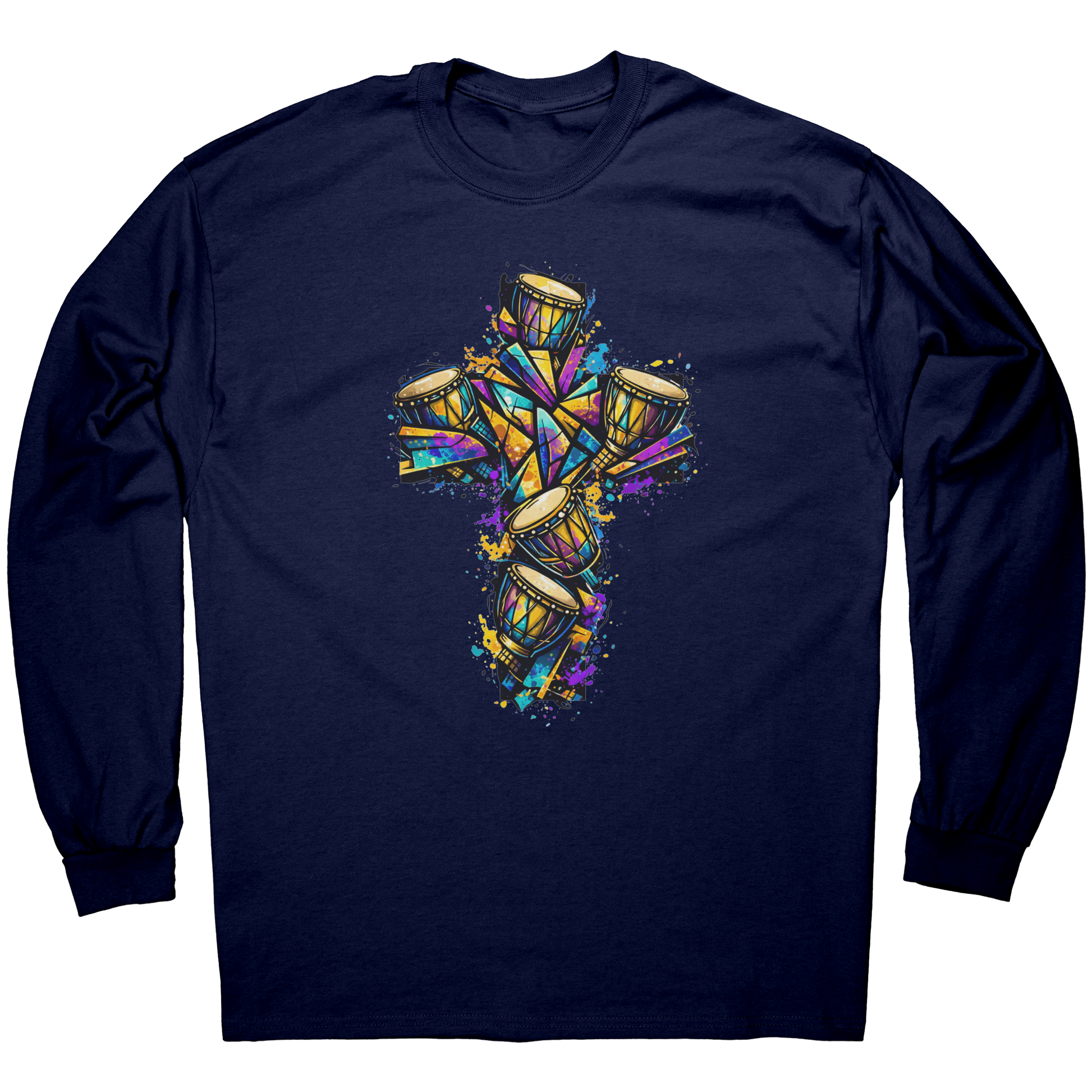 African_Drum_Cross_Long_Sleeve_T-Shirt__Navy_Mockup.png_15496335