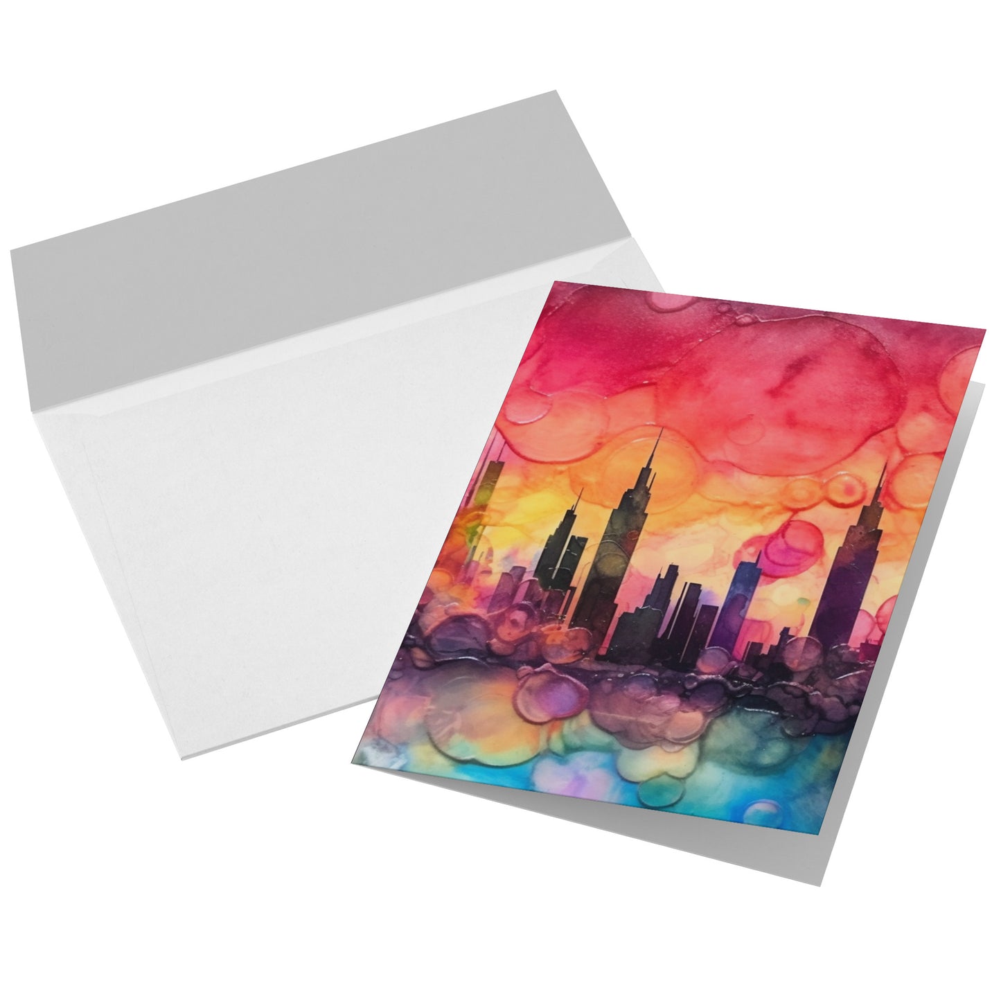 Citiscape Alcohol Ink Greeting Card