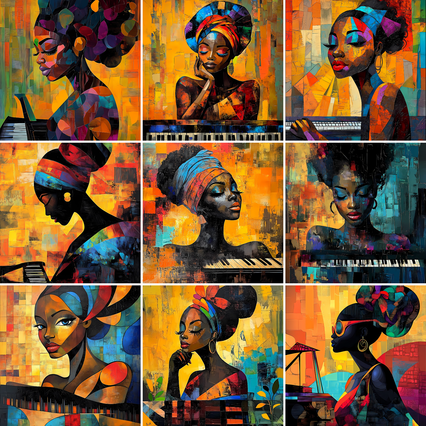 Melodic Muse: Afrocentric Piano Art Collection – Digital Art Bundle