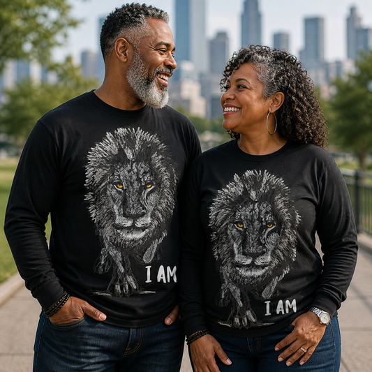 I AM Lion Long Sleeve T-Shirt | Bold Statement Graphic Tee | Motivational Streetwear Shirt | Powerful Minimalist Lion Design for Men & Women