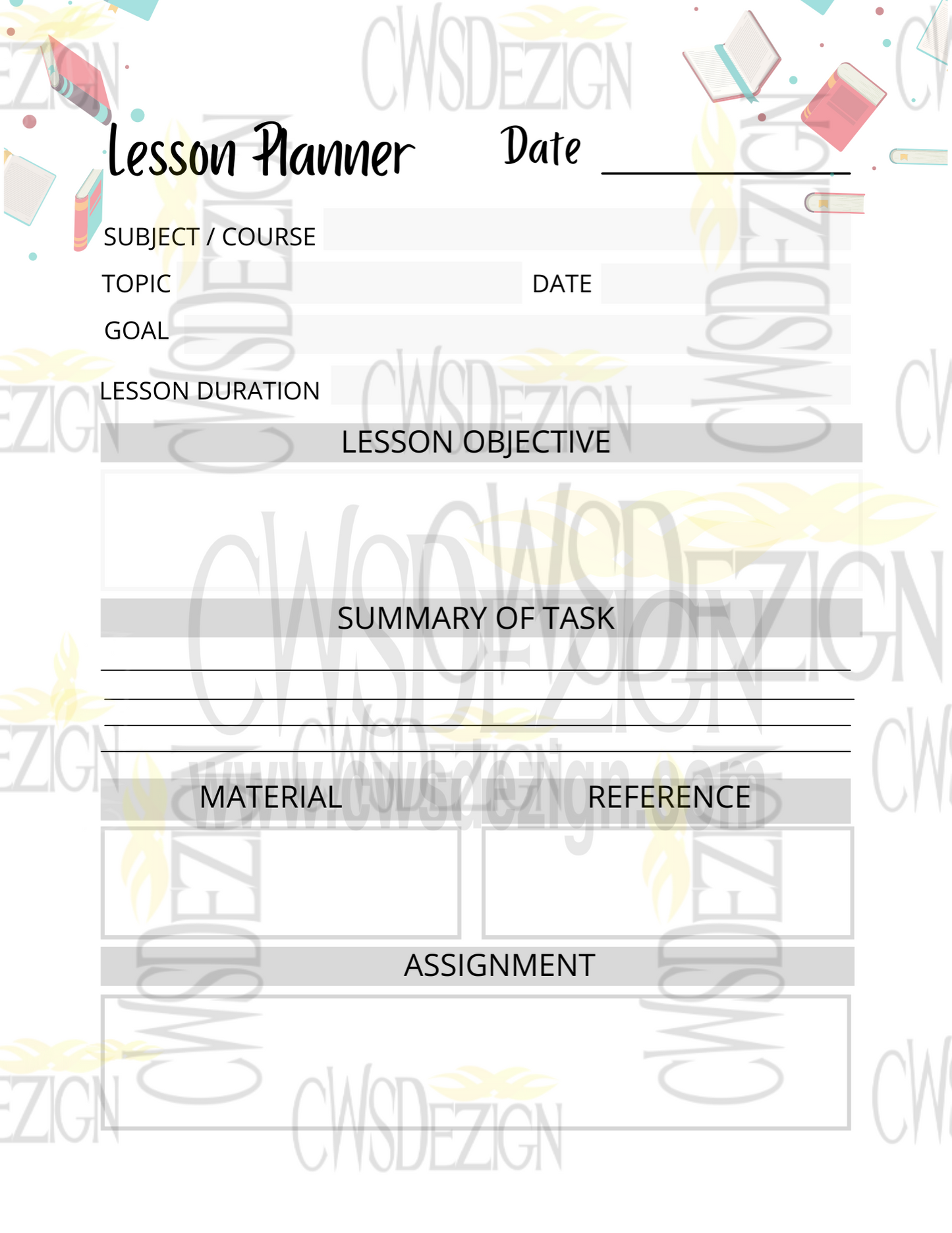 Lesson Planner - For Teachers, Facilitators & Creatives - CWSDezign